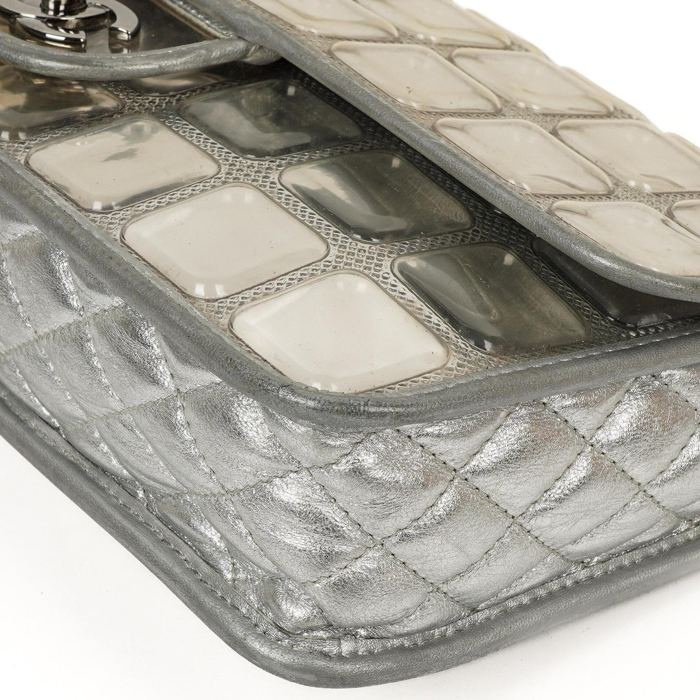 Chanel Large Ice Cube Flap Bag Mirrored Vinyl And Silver Metallic Leather With Silver-Tone Hardware