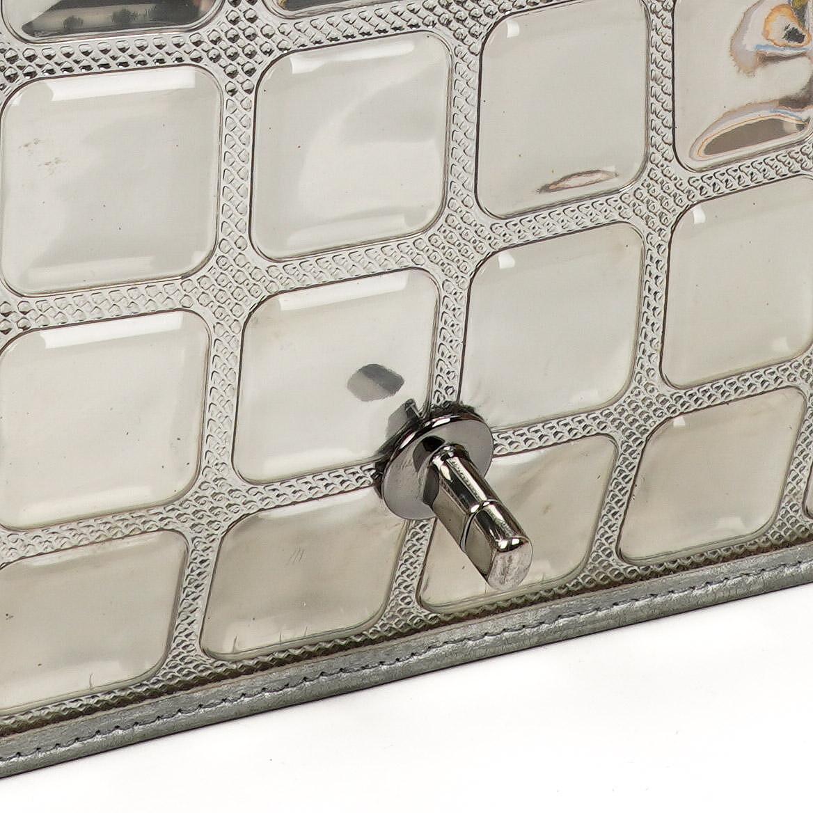 Chanel Large Ice Cube Flap Bag Mirrored Vinyl And Silver Metallic Leather With Silver-Tone Hardware