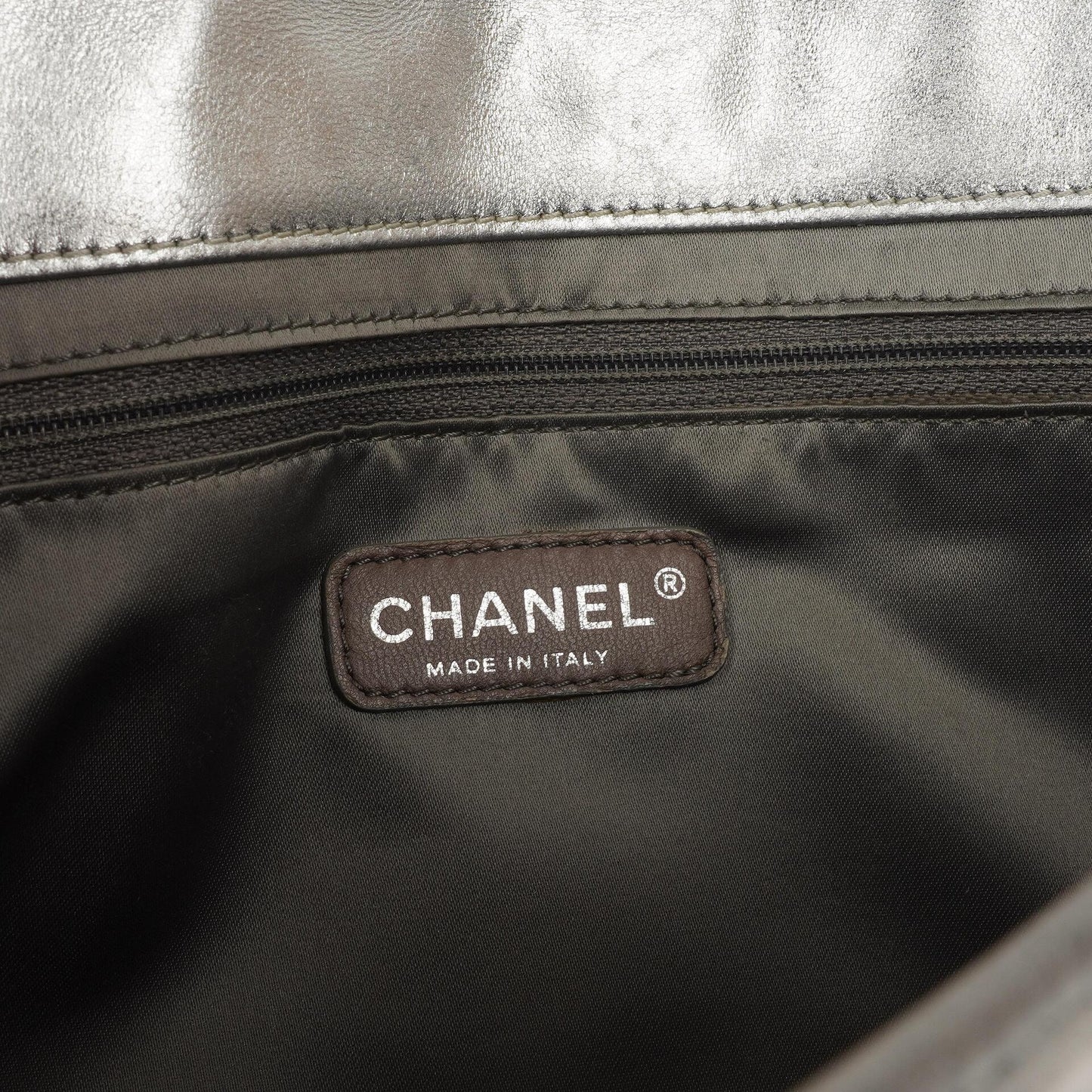 Chanel Large Ice Cube Flap Bag Mirrored Vinyl And Silver Metallic Leather With Silver-Tone Hardware