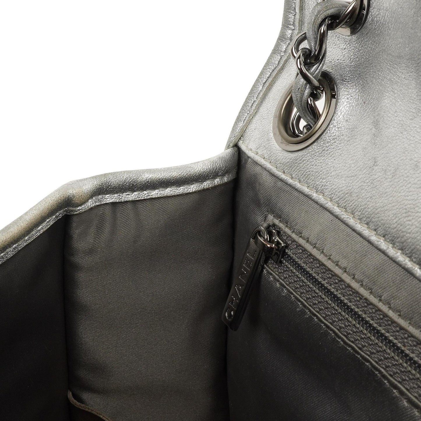 Chanel Large Ice Cube Flap Bag Mirrored Vinyl And Silver Metallic Leather With Silver-Tone Hardware