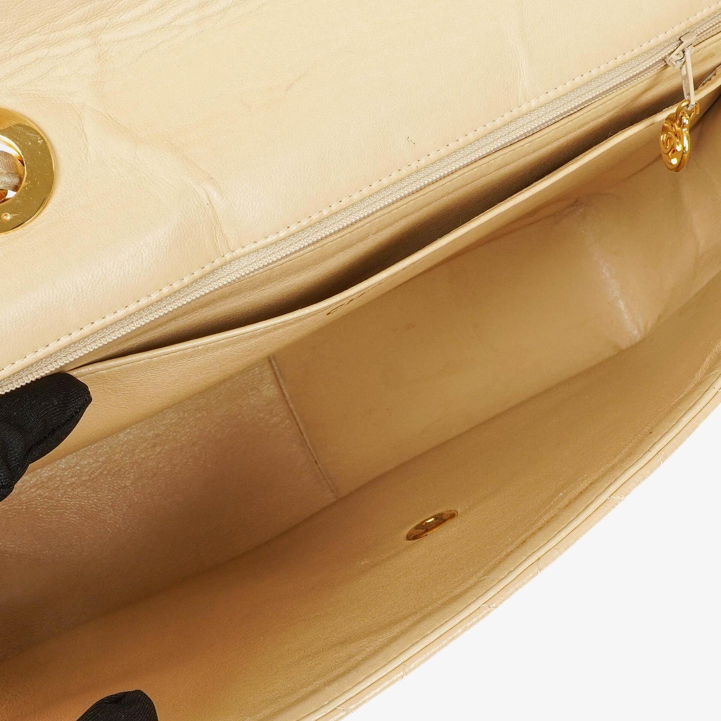 Chanel Jumbo CC Classic Single Flap Bag Beige Quilted Lambskin 24K Gold-Plated Hardware