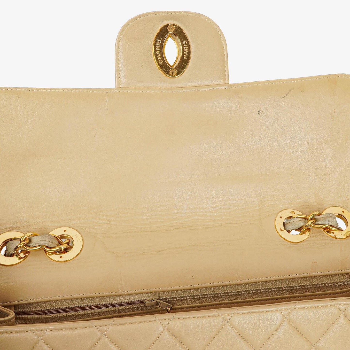 Chanel Jumbo CC Classic Single Flap Bag Beige Quilted Lambskin 24K Gold-Plated Hardware