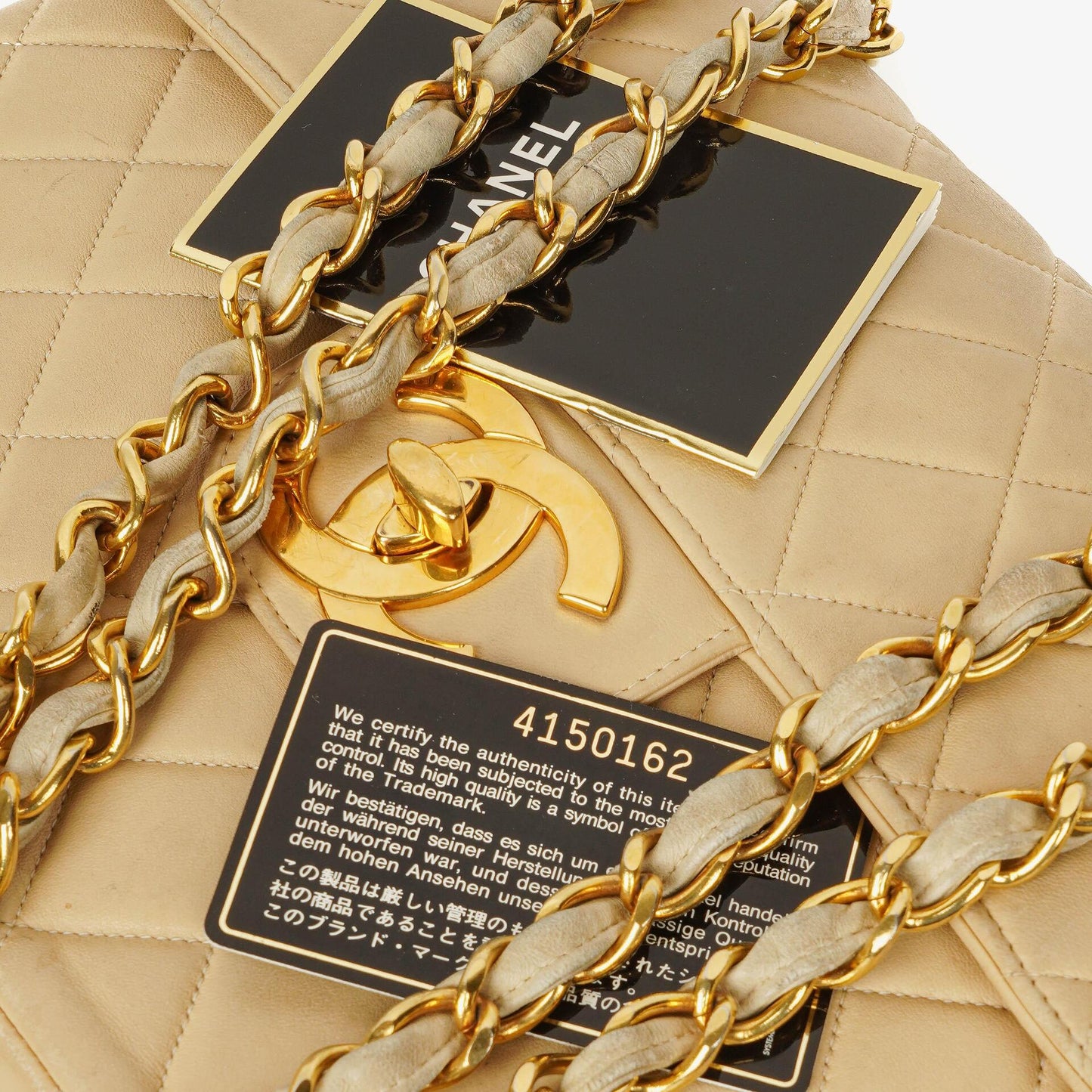 Chanel Jumbo CC Classic Single Flap Bag Beige Quilted Lambskin 24K Gold-Plated Hardware