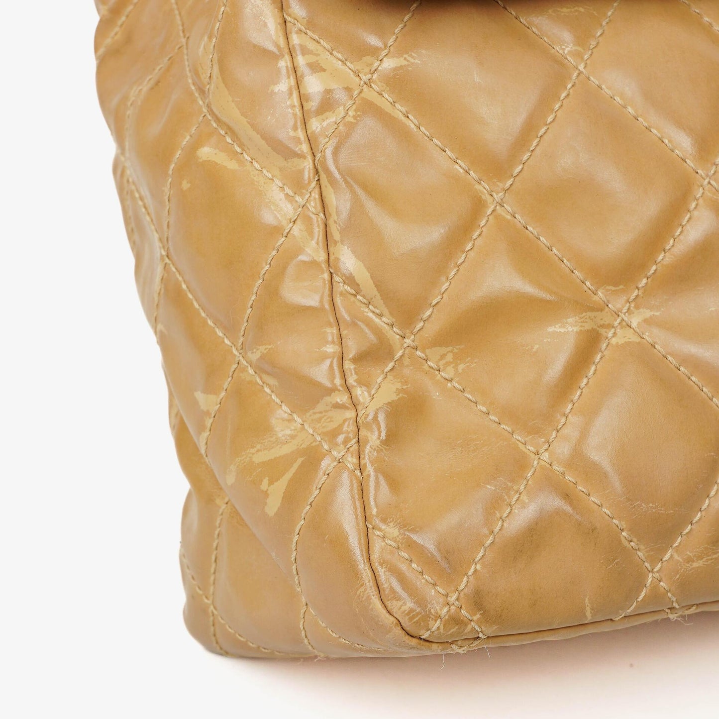 Chanel Jumbo CC Classic Single Flap Bag Beige Quilted Patent Leather 24K Gold-Plated Hardware