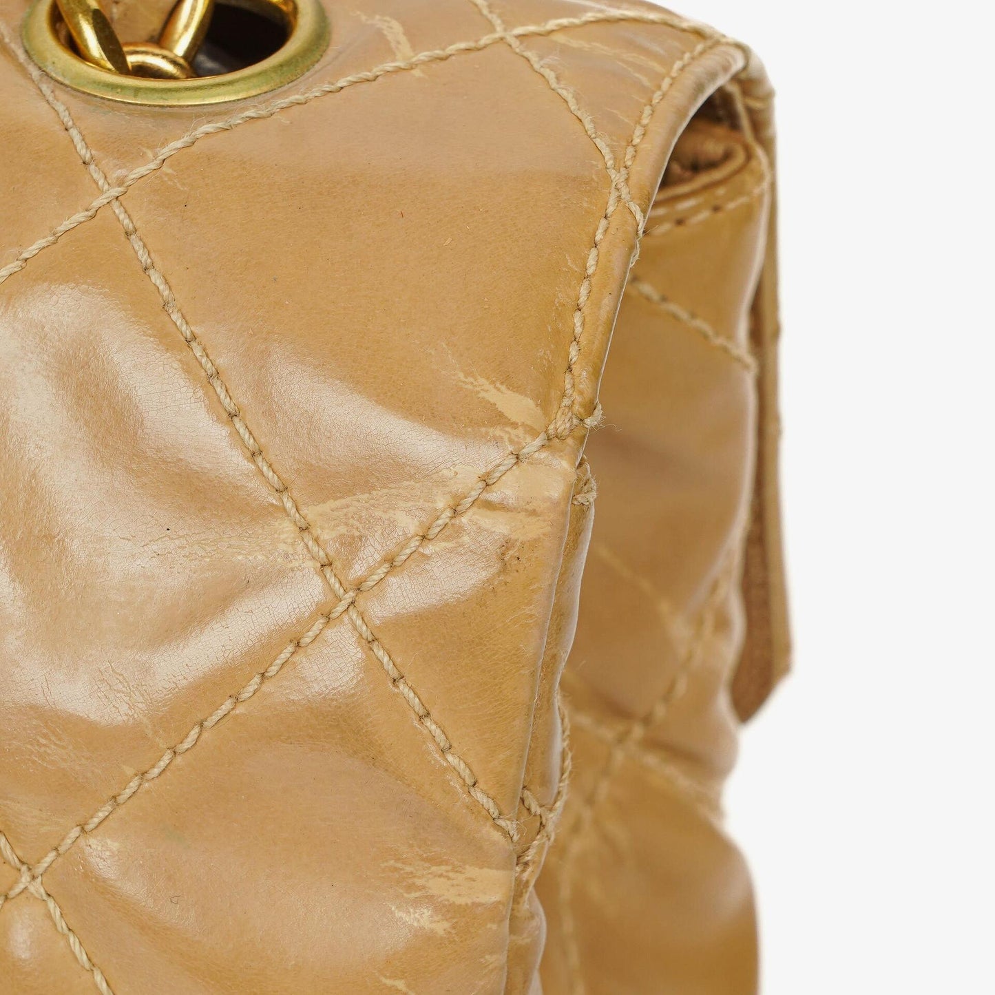 Chanel Jumbo CC Classic Single Flap Bag Beige Quilted Patent Leather 24K Gold-Plated Hardware