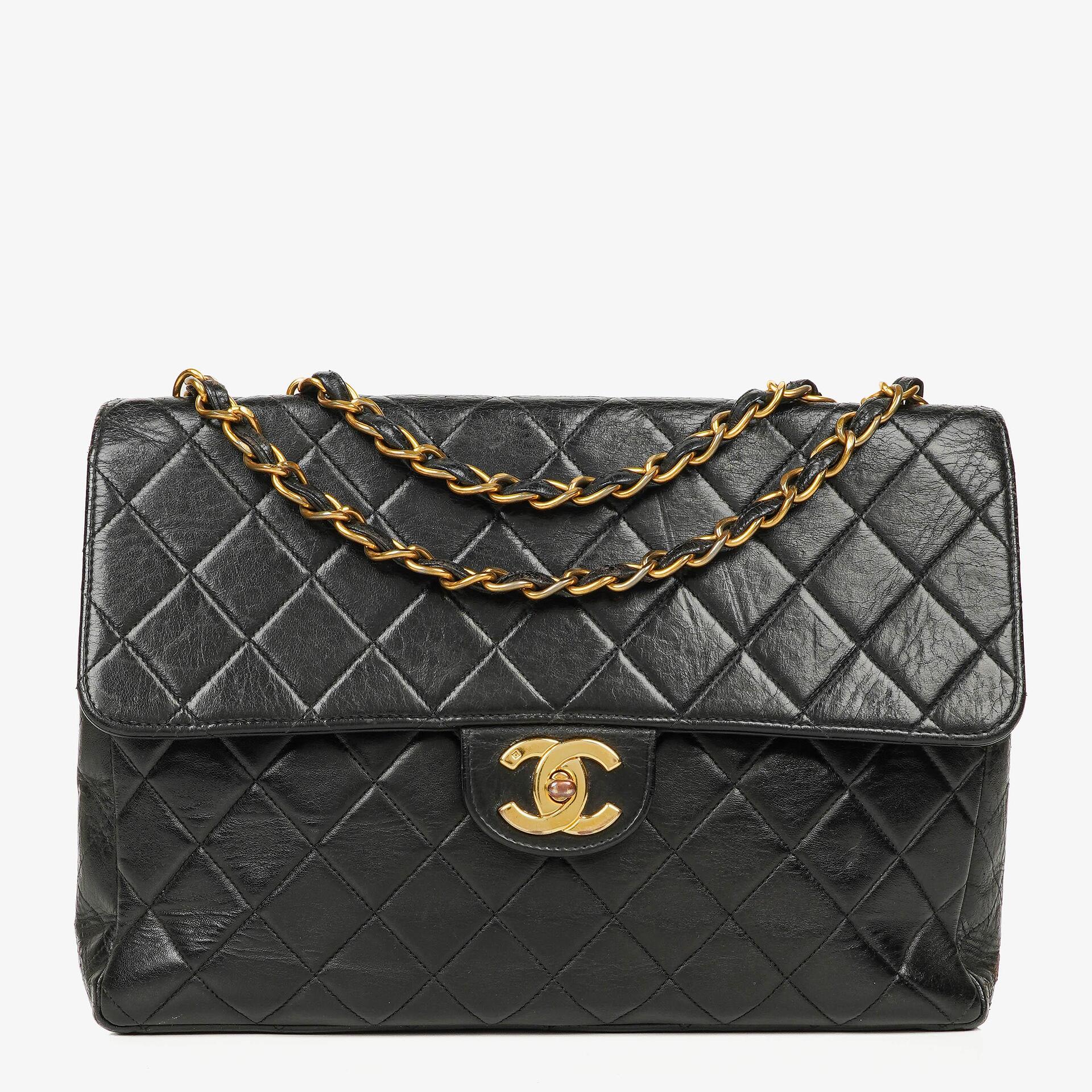 Chanel Jumbo CC Classic Single Flap Bag Black Quilted Lambskin 24K Gold-Plated Hardware