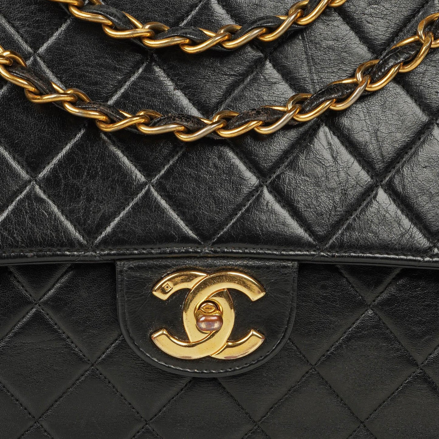 Chanel Jumbo CC Classic Single Flap Bag Black Quilted Lambskin 24K Gold-Plated Hardware