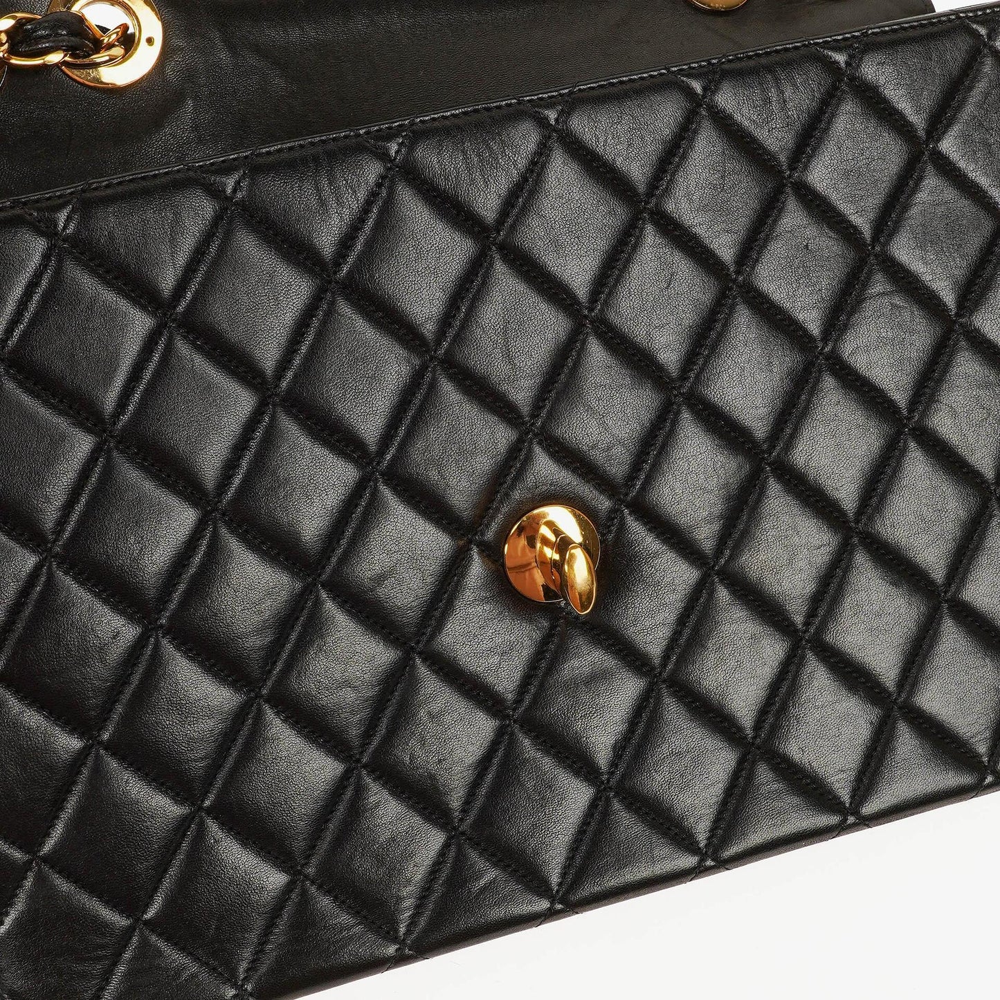 Chanel Jumbo CC Classic Single Flap Maxi Logo Bag Black Quilted Lambskin 24K Gold-Plated Hardware