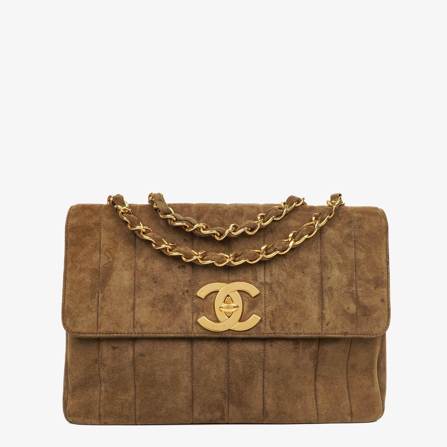 Chanel Jumbo CC Vertical Quilted Suede Flap Bag 24K Gold-Plated Hardware