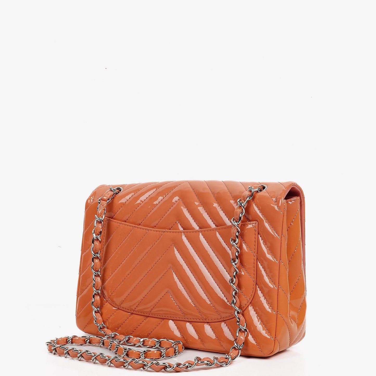 Chanel Jumbo Classic Single Flap Bag Chevron Patent Quilted Leather With Silver-Tone Hardware