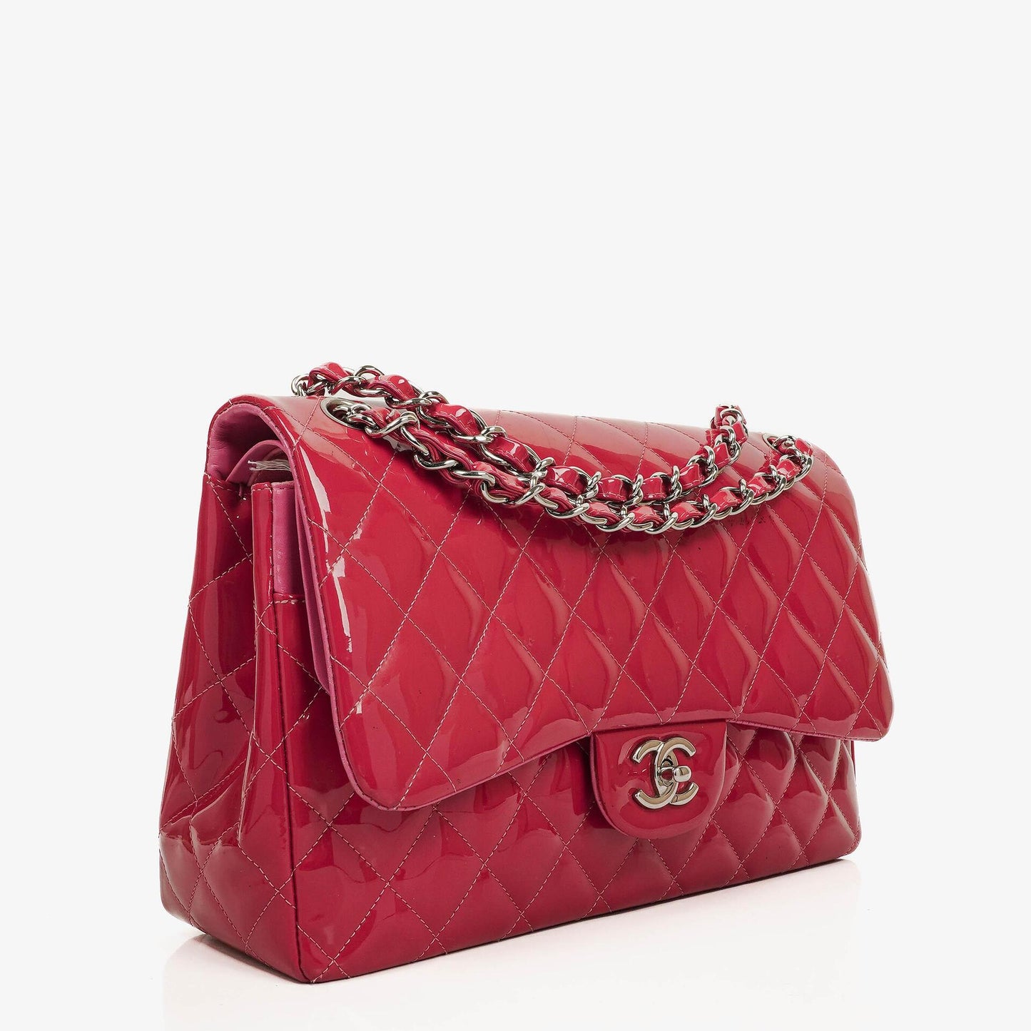 Chanel Jumbo Clasic Double Flap Patent Quilted Leather With Silver-tone Hardware