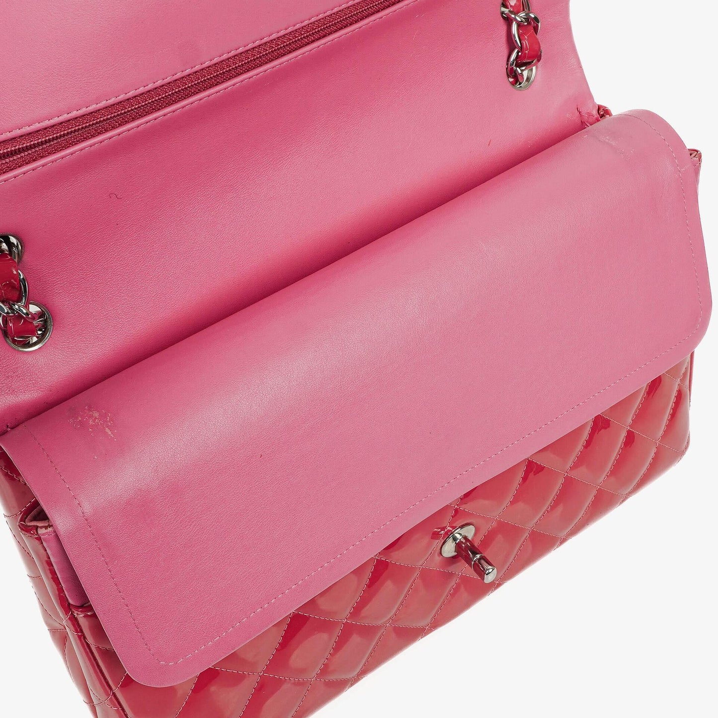 Chanel Jumbo Clasic Double Flap Patent Quilted Leather With Silver-tone Hardware