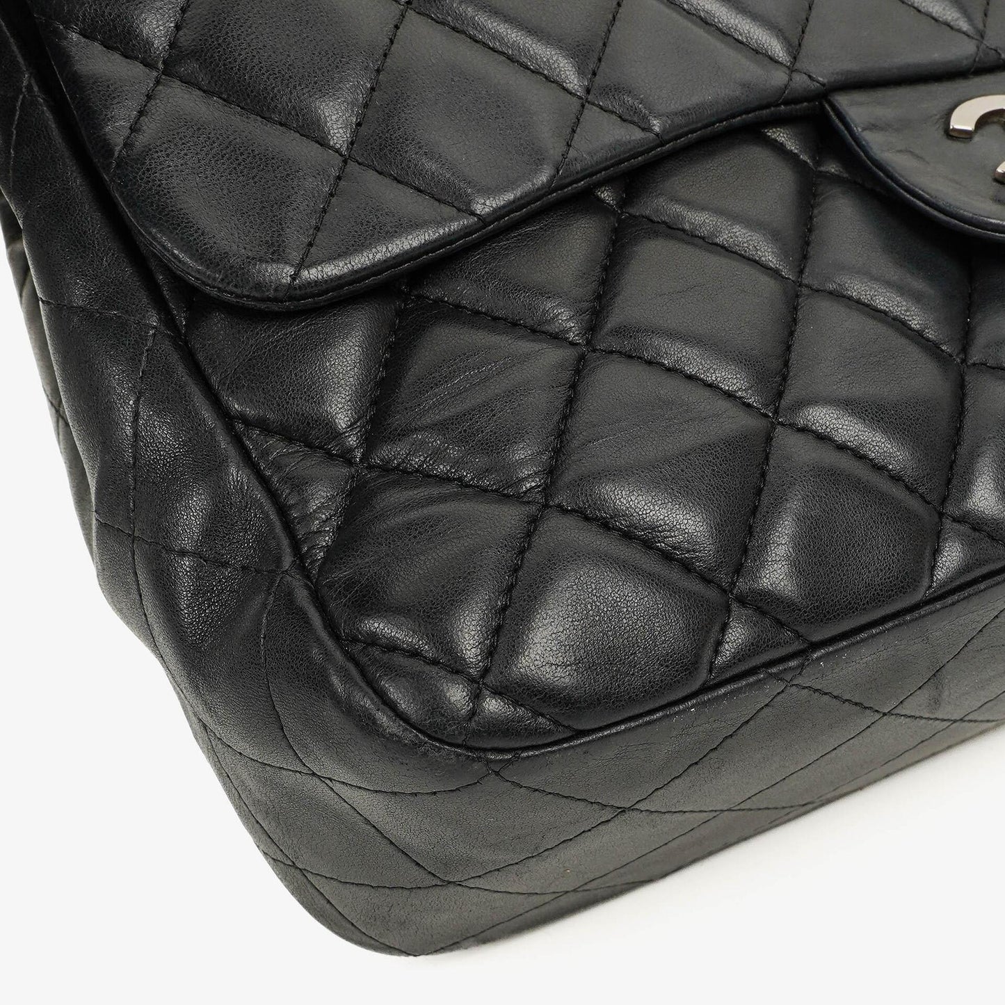 Chanel Jumbo Classic Black Quilted Leather Single Flap Bag With Silver - Tone Hardware