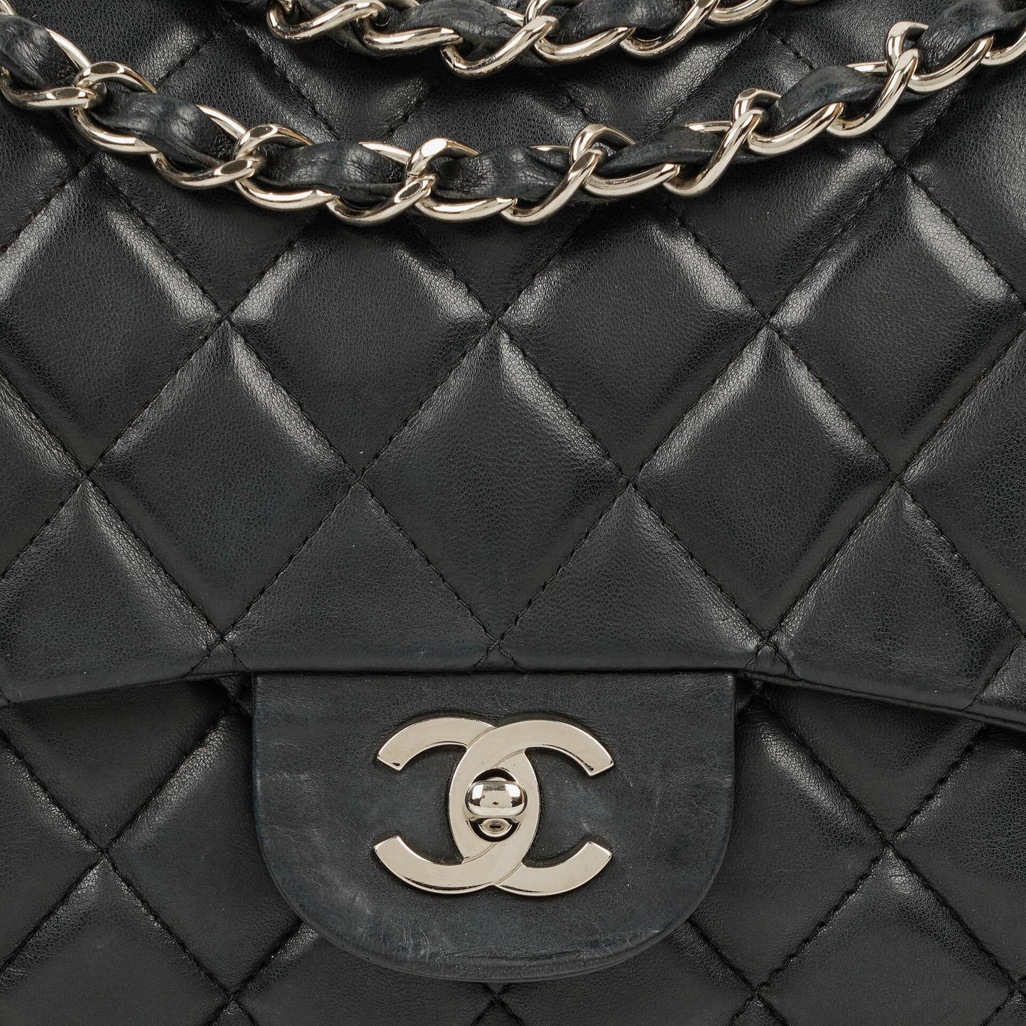 Chanel Jumbo Classic Black Quilted Leather Single Flap Bag With Silver - Tone Hardware