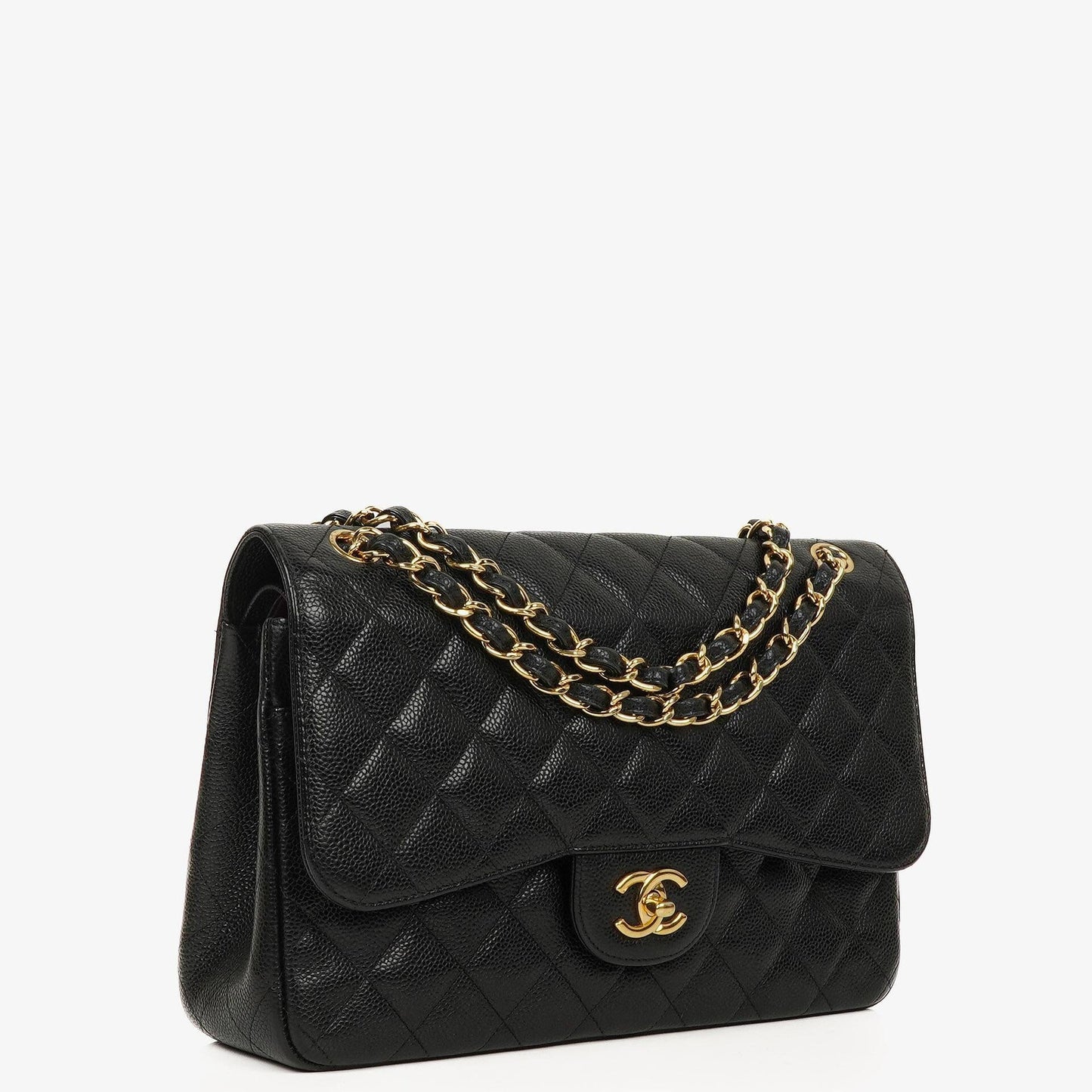 Chanel Jumbo Classic Double Flap Bag Black Quilted Caviar Gold-Tone Hardware