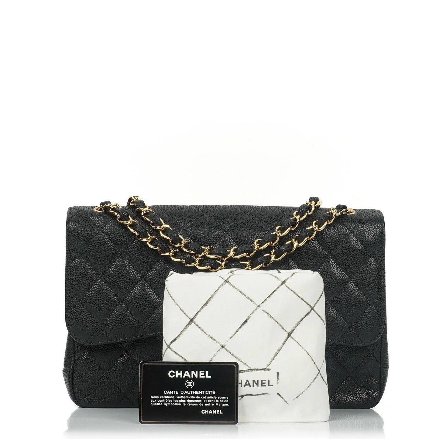 Chanel Jumbo Classic Black Quilted Caviar Double Flap Bag Gold Hardware