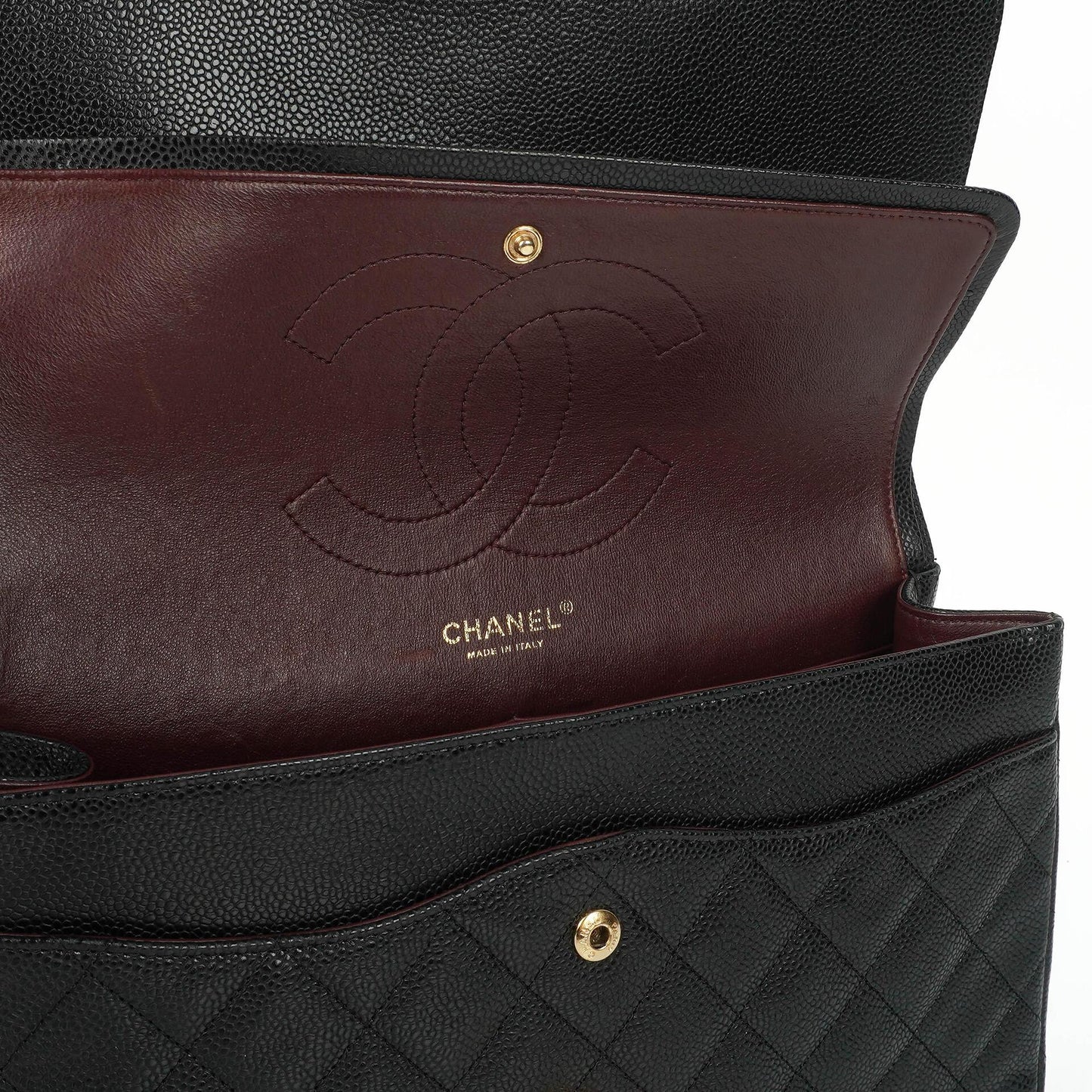 Chanel Jumbo Classic Black Quilted Caviar Double Flap Bag Gold Hardware