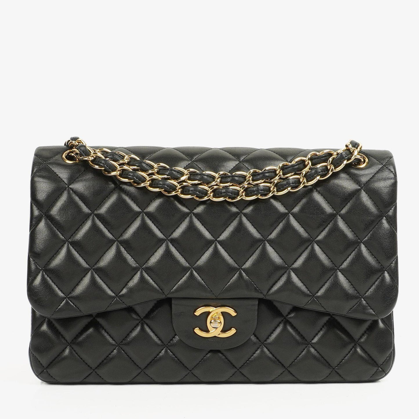 Chanel Jumbo Classic Double Flap Bag Black Quilted Lambskin With Golden-Tone Hardware