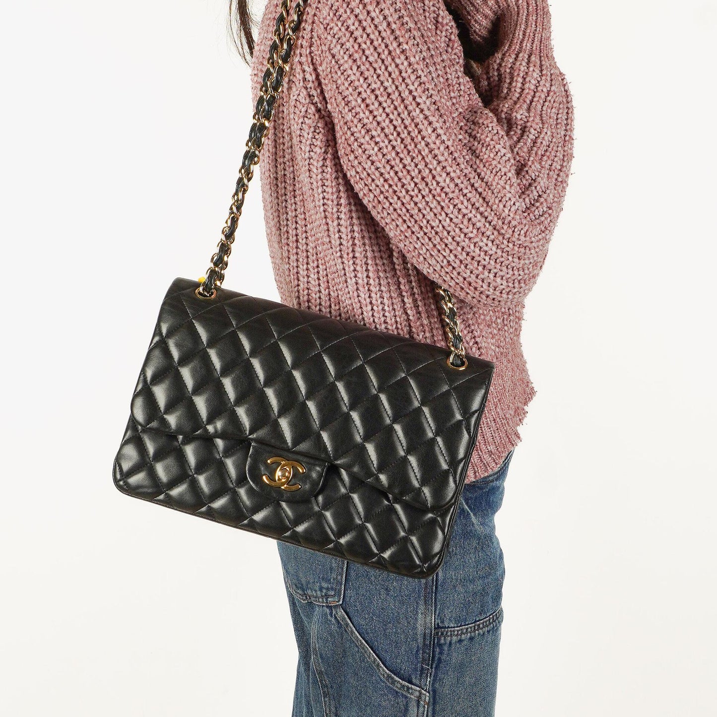 Chanel Jumbo Classic Double Flap Bag Black Quilted Lambskin With Golden-Tone Hardware