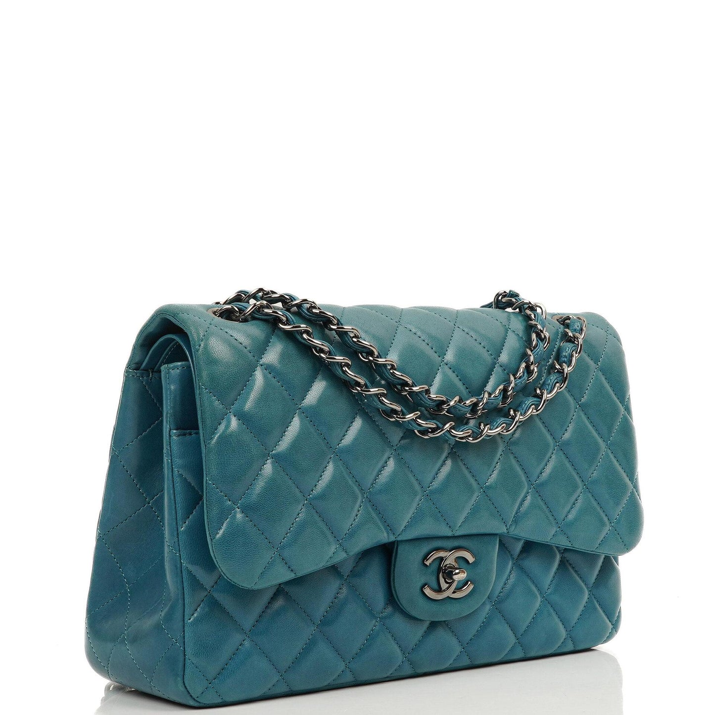 Chanel Classic Jumbo Double Flap Bag Blue Quilted Lambskin With Silver-Tone Hardware