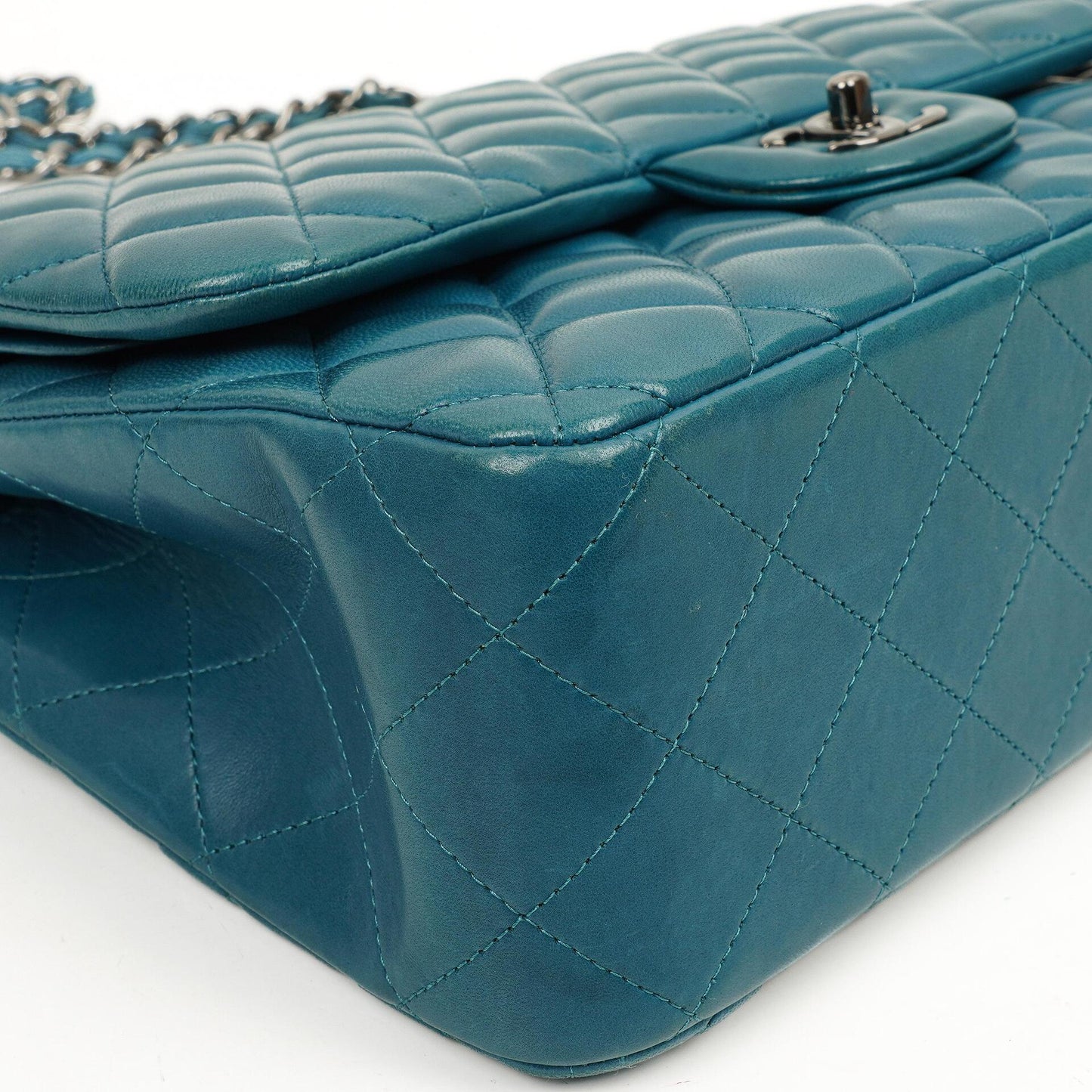 Chanel Classic Jumbo Double Flap Bag Blue Quilted Lambskin With Silver-Tone Hardware