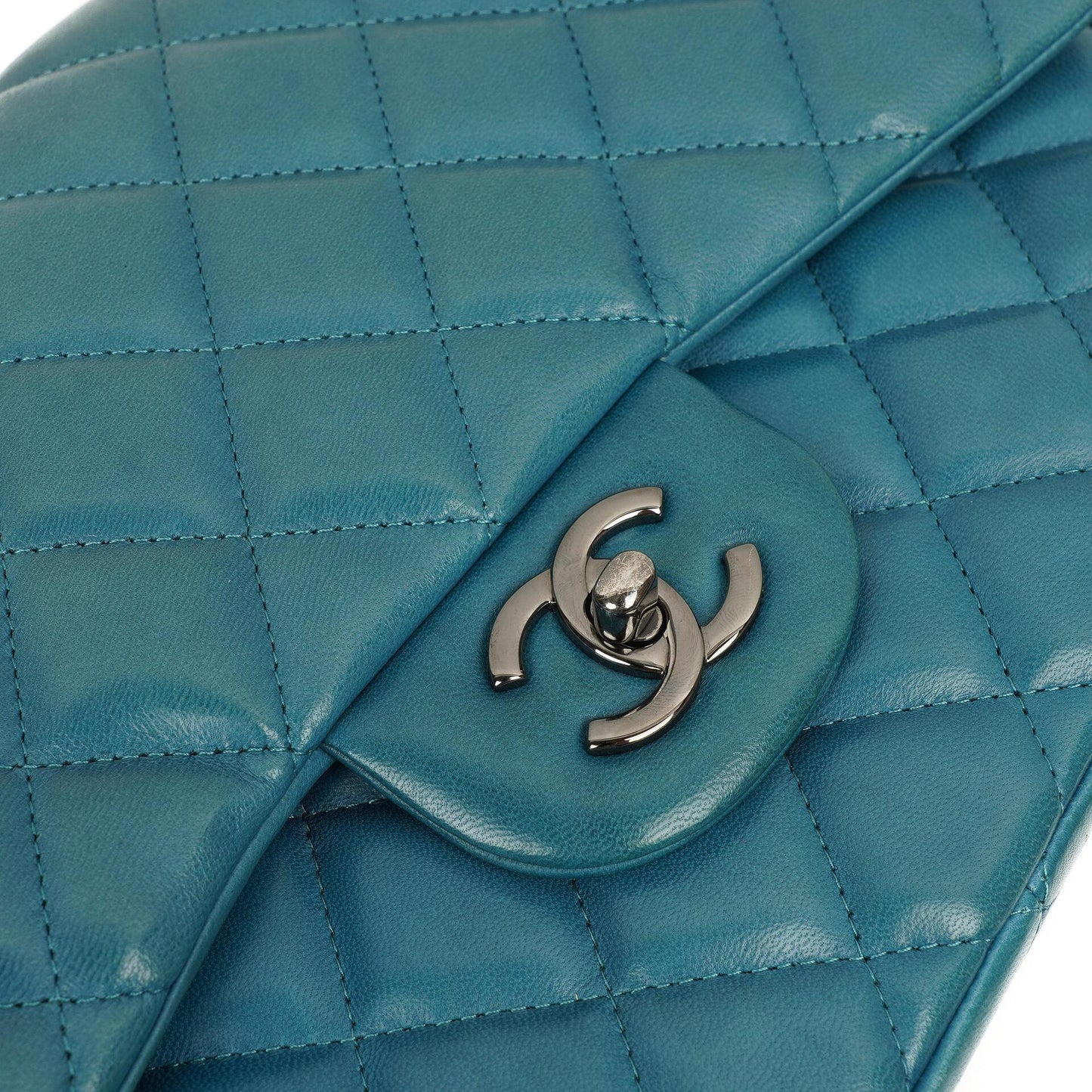Chanel Classic Jumbo Double Flap Bag Blue Quilted Lambskin With Silver-Tone Hardware
