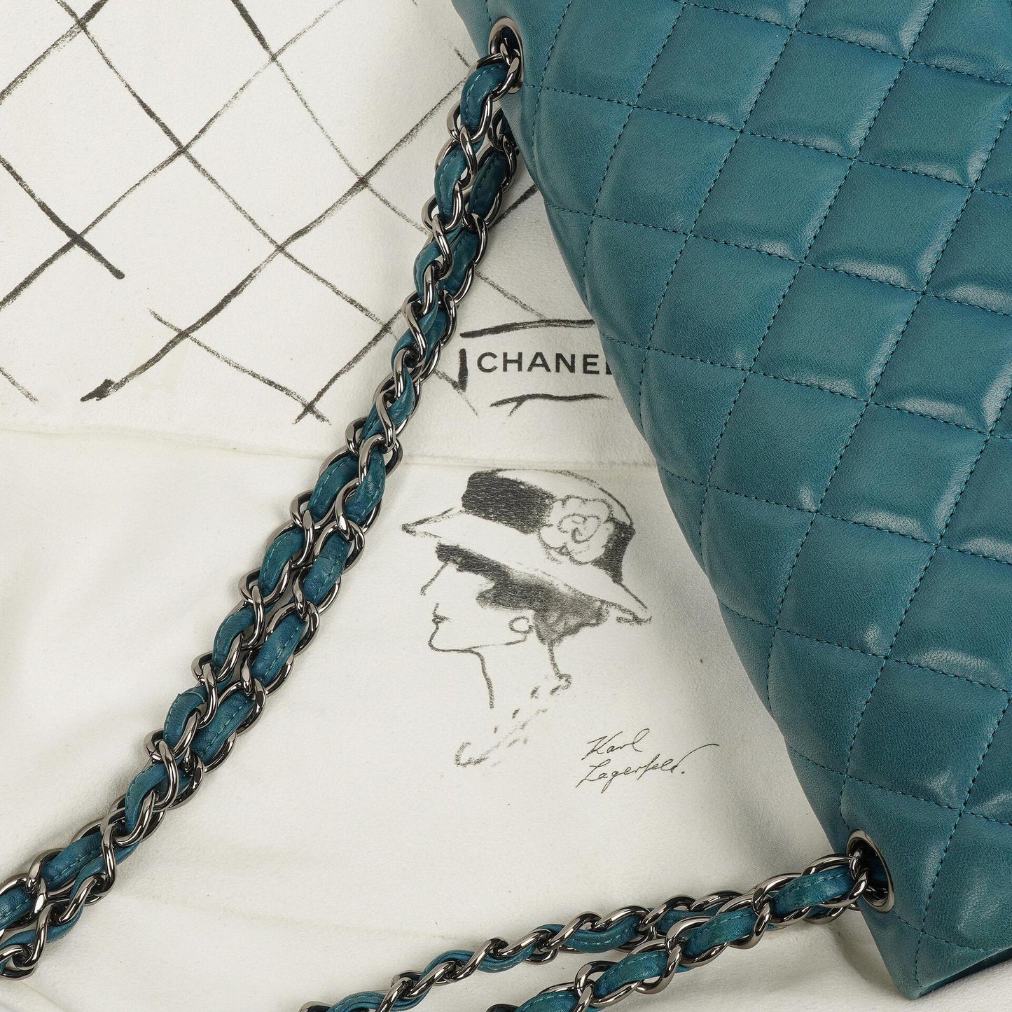 Chanel Classic Jumbo Double Flap Bag Blue Quilted Lambskin With Silver-Tone Hardware