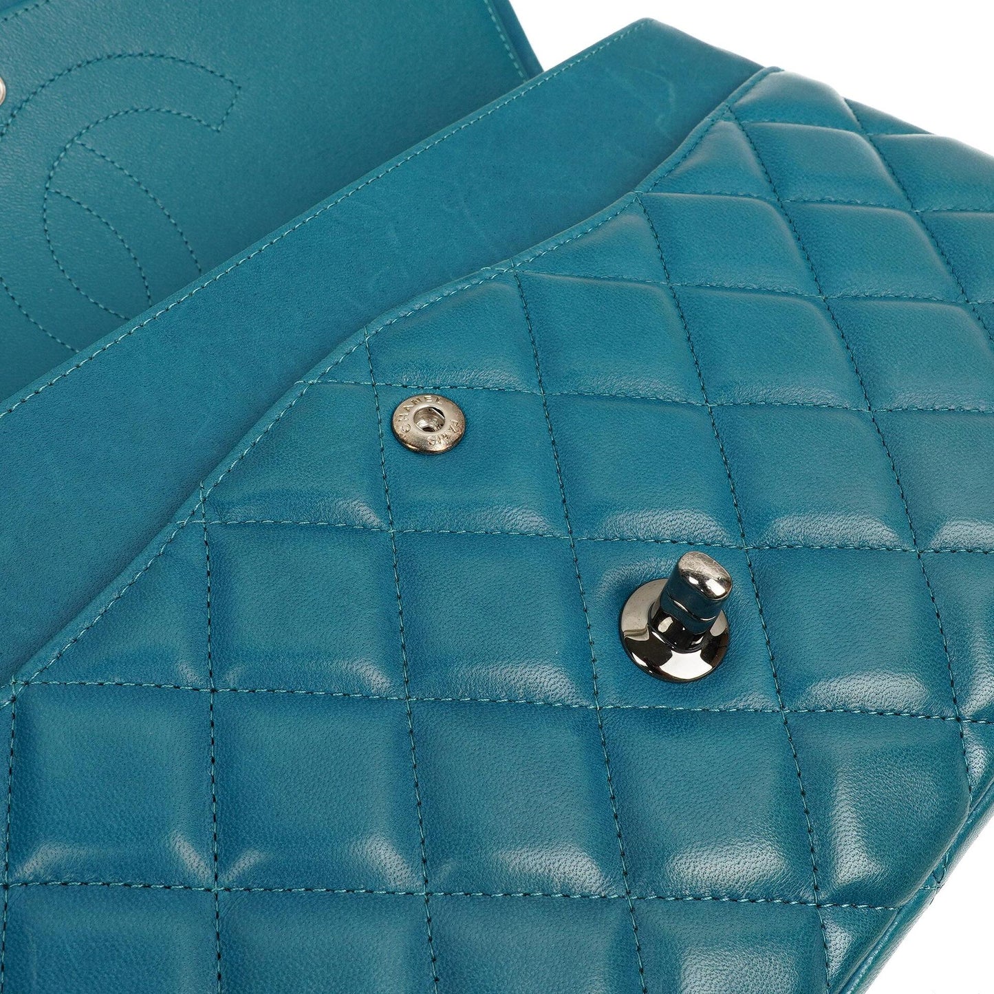 Chanel Classic Jumbo Double Flap Bag Blue Quilted Lambskin With Silver-Tone Hardware