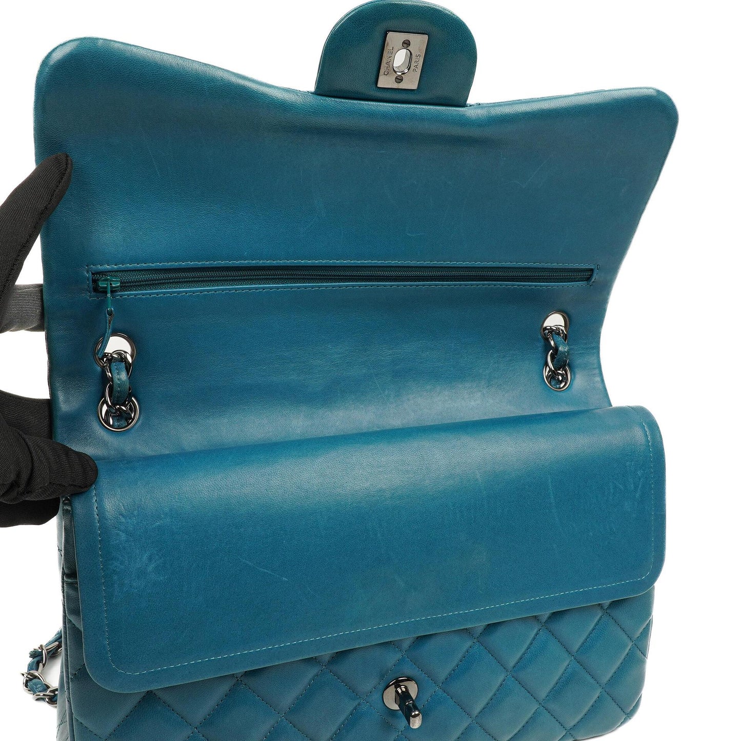 Chanel Classic Jumbo Double Flap Bag Blue Quilted Lambskin With Silver-Tone Hardware