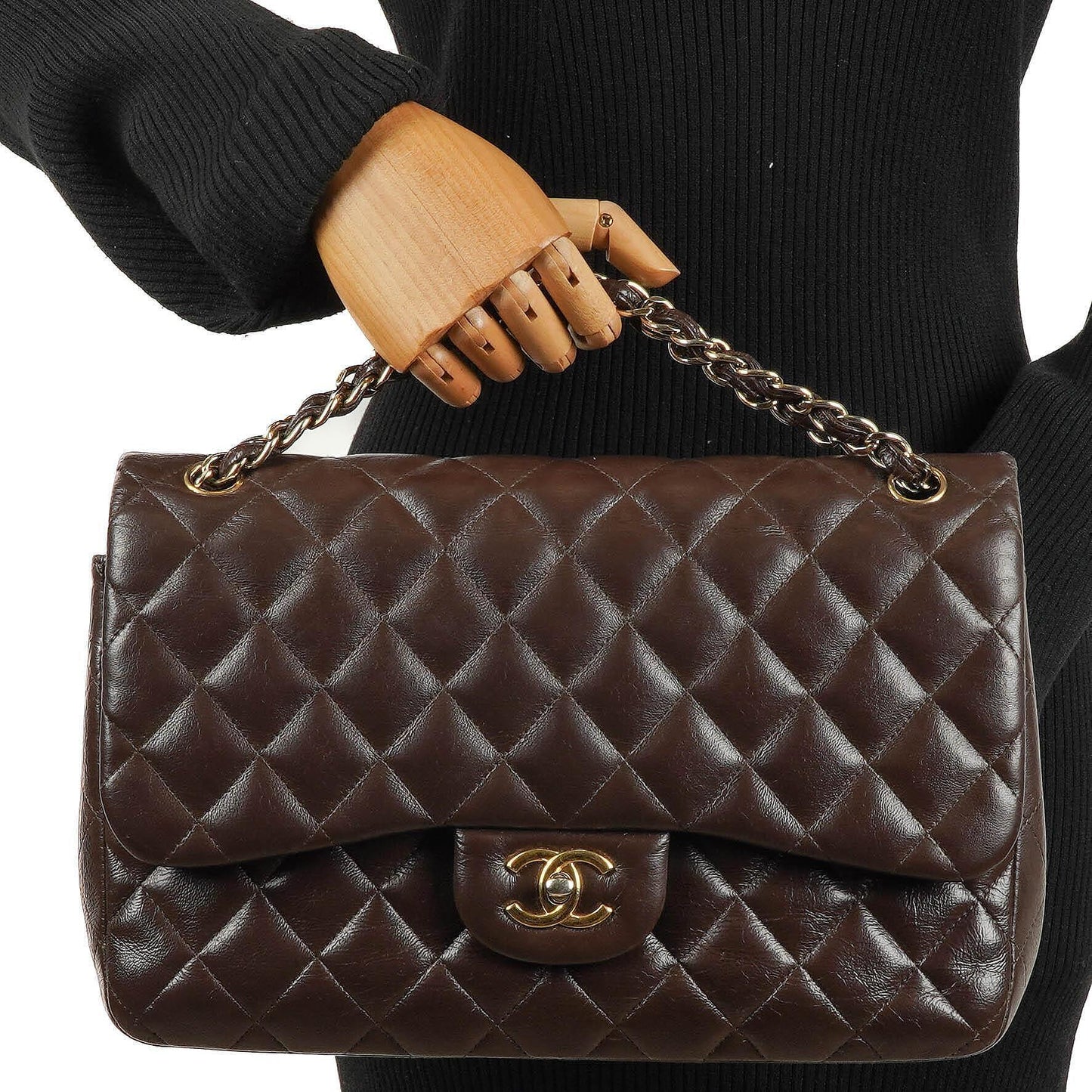 Chanel Jumbo Classic Double Flap Bag In Brown Quilted Lambskin And Gold-Plated Hardware