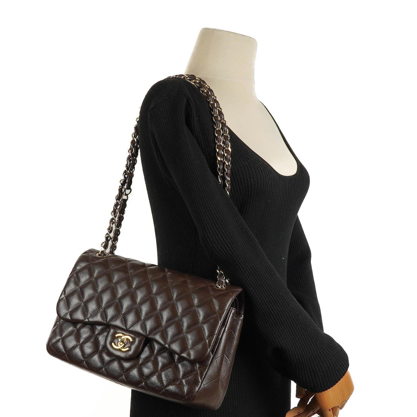 Chanel Jumbo Classic Double Flap Bag In Brown Quilted Lambskin And Gold-Plated Hardware