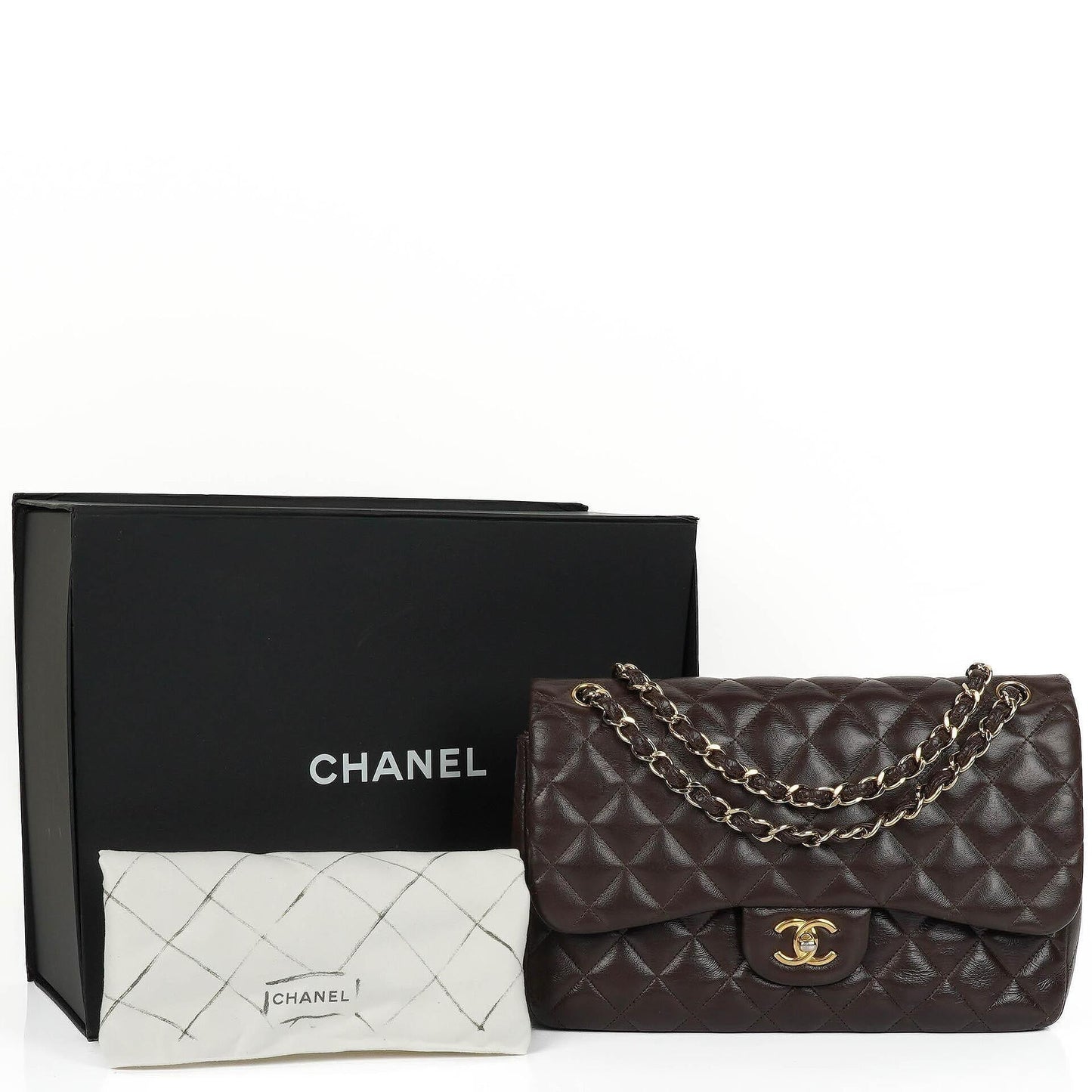 Chanel Jumbo Classic Double Flap Bag In Brown Quilted Lambskin And Gold-Plated Hardware