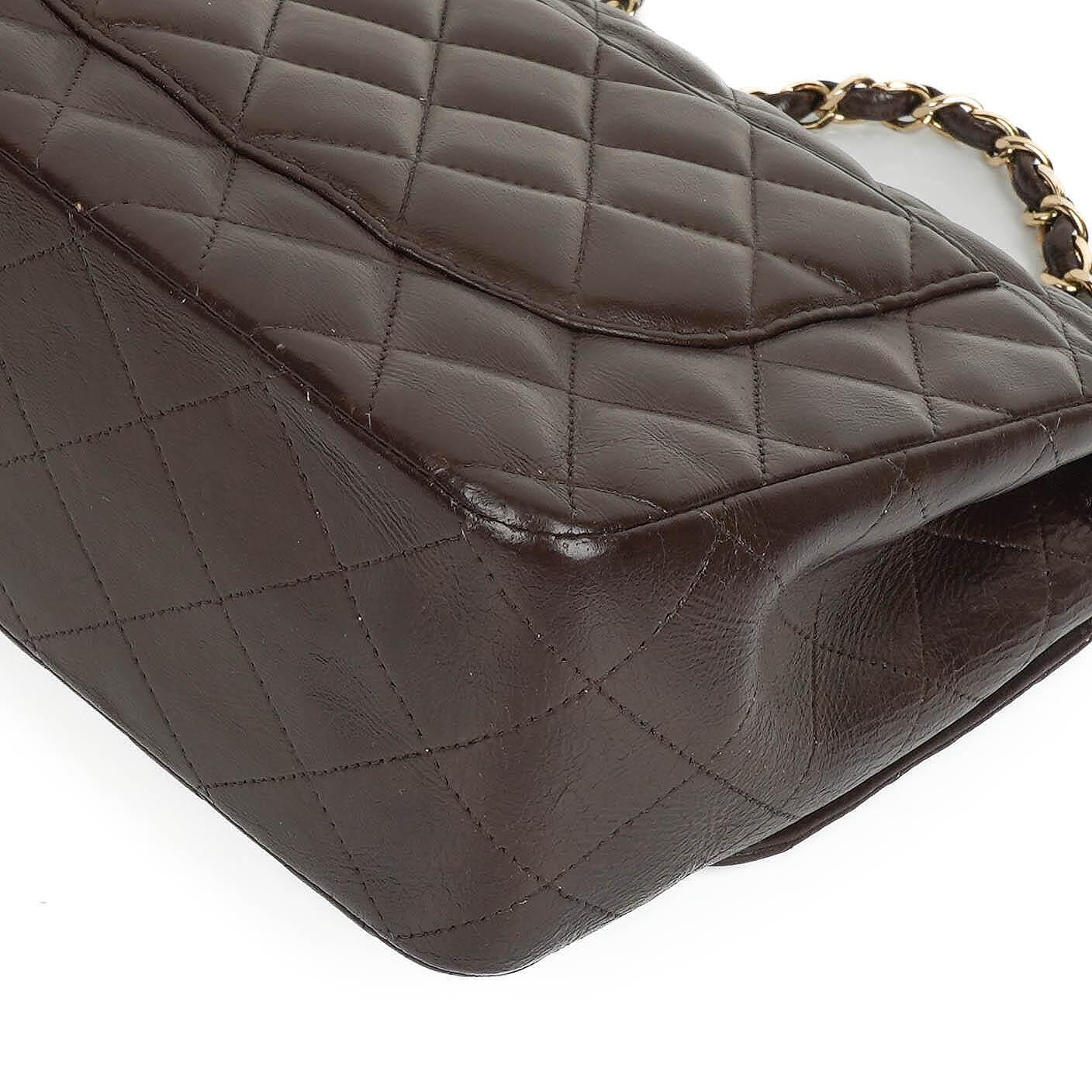 Chanel Jumbo Classic Double Flap Bag In Brown Quilted Lambskin And Gold-Plated Hardware
