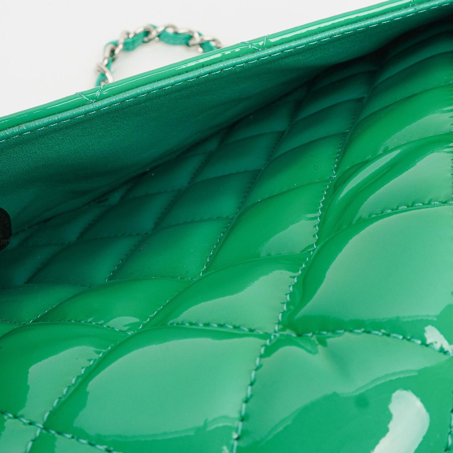 Chanel Jumbo Classic Double Flap Bag Turquoise Quilted Patent Leather With Silver-Tone Hardware
