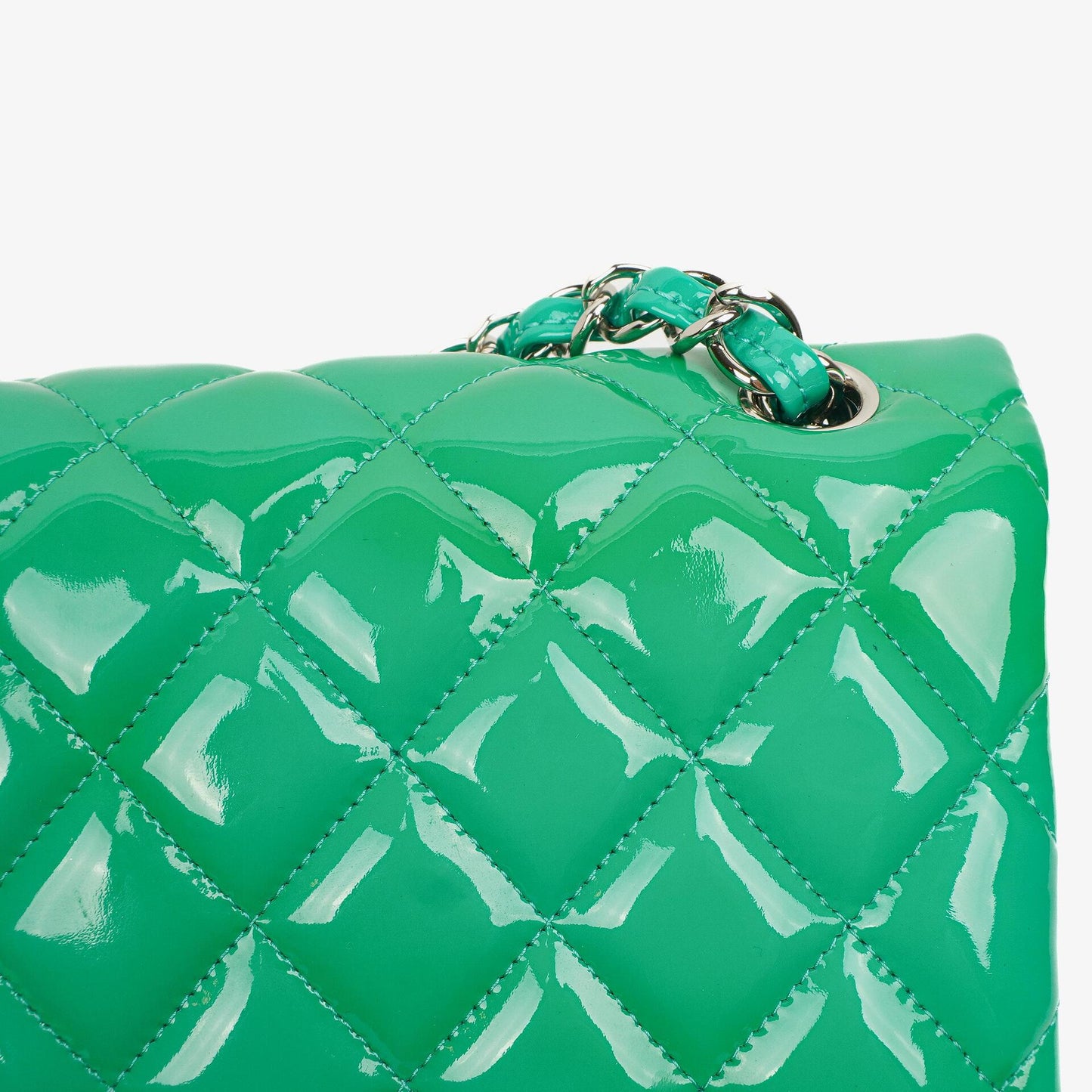 Chanel Jumbo Classic Double Flap Bag Turquoise Quilted Patent Leather With Silver-Tone Hardware