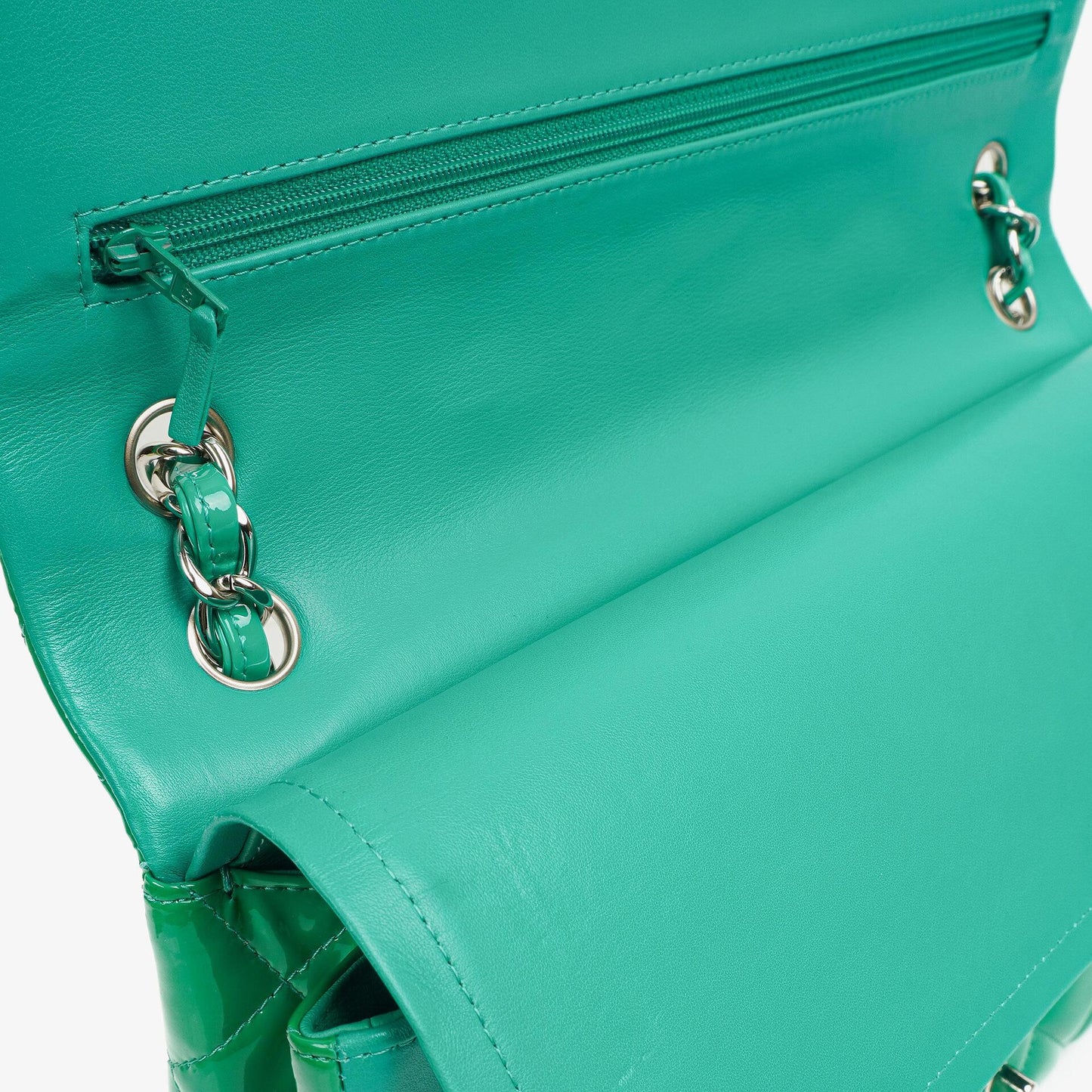 Chanel Jumbo Classic Double Flap Bag Turquoise Quilted Patent Leather With Silver-Tone Hardware