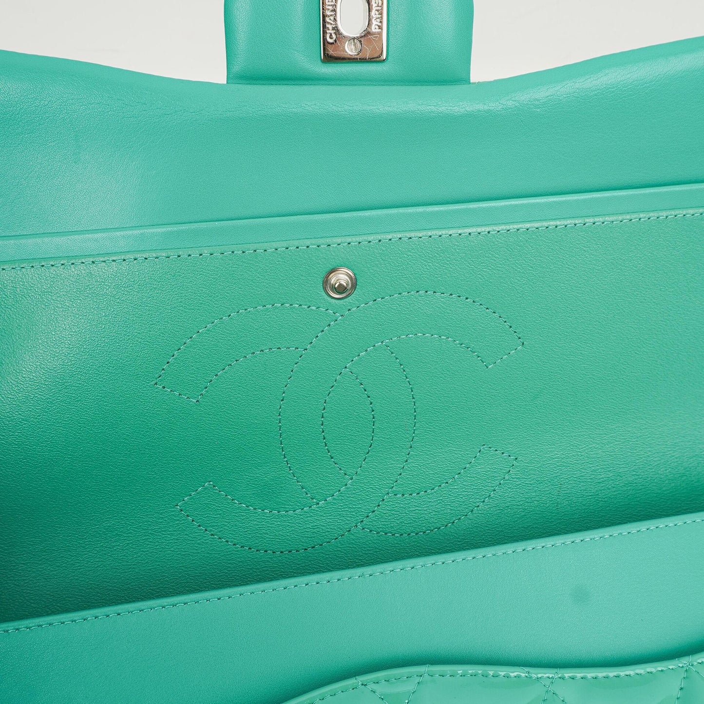 Chanel Jumbo Classic Double Flap Bag Turquoise Quilted Patent Leather With Silver-Tone Hardware