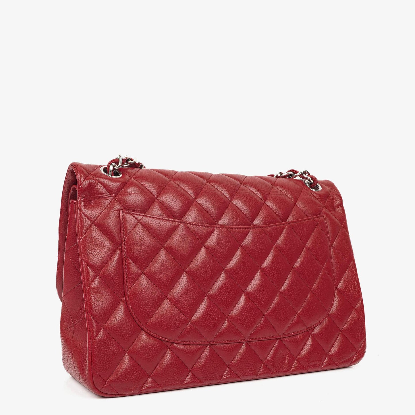 Chanel Jumbo Classic Red Caviar Quilted Leather Double Flap Bag With Silver - Tone Hardware