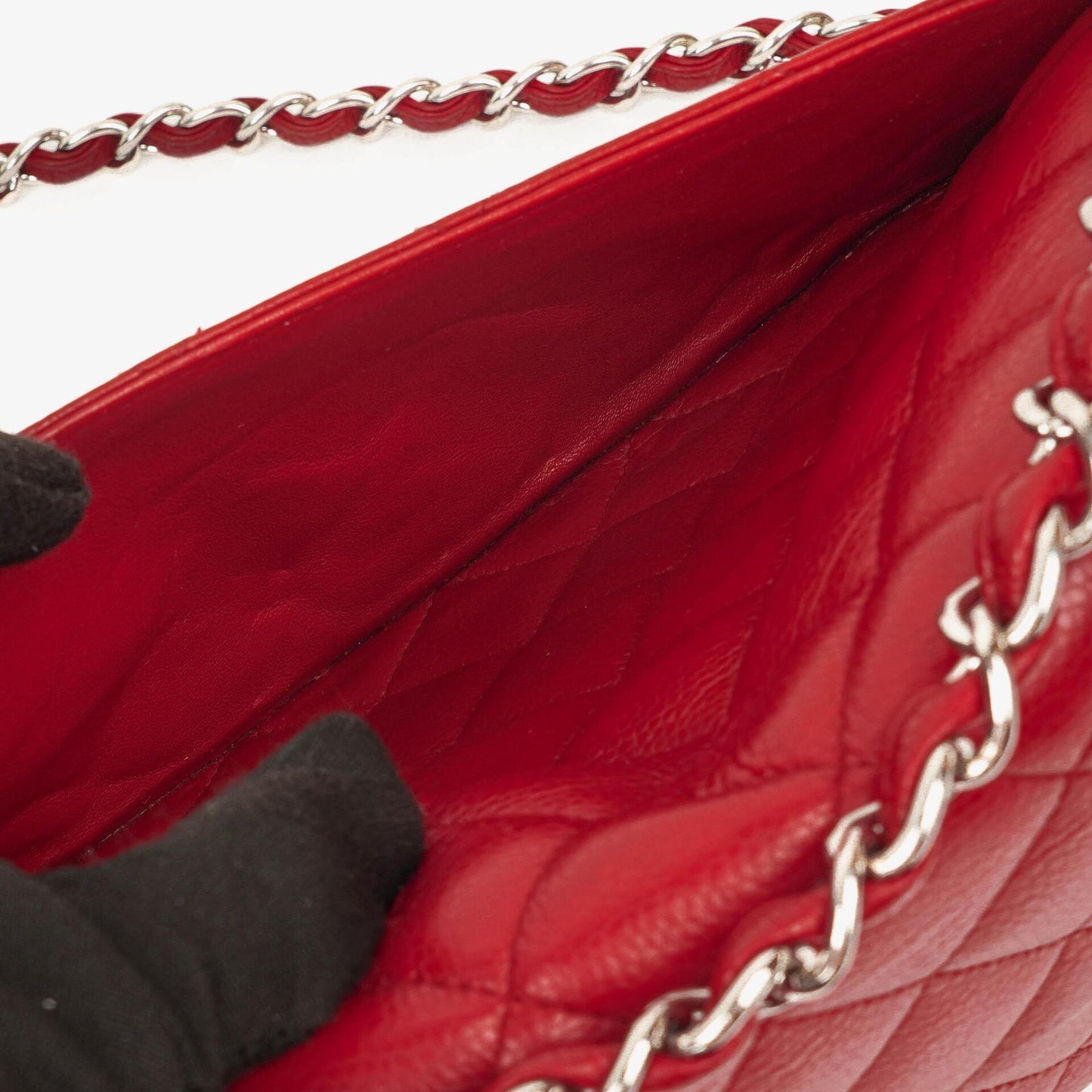 Chanel Jumbo Classic Red Caviar Quilted Leather Double Flap Bag With Silver - Tone Hardware