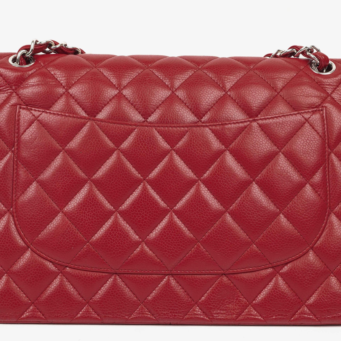 Chanel Jumbo Classic Red Caviar Quilted Leather Double Flap Bag With Silver - Tone Hardware