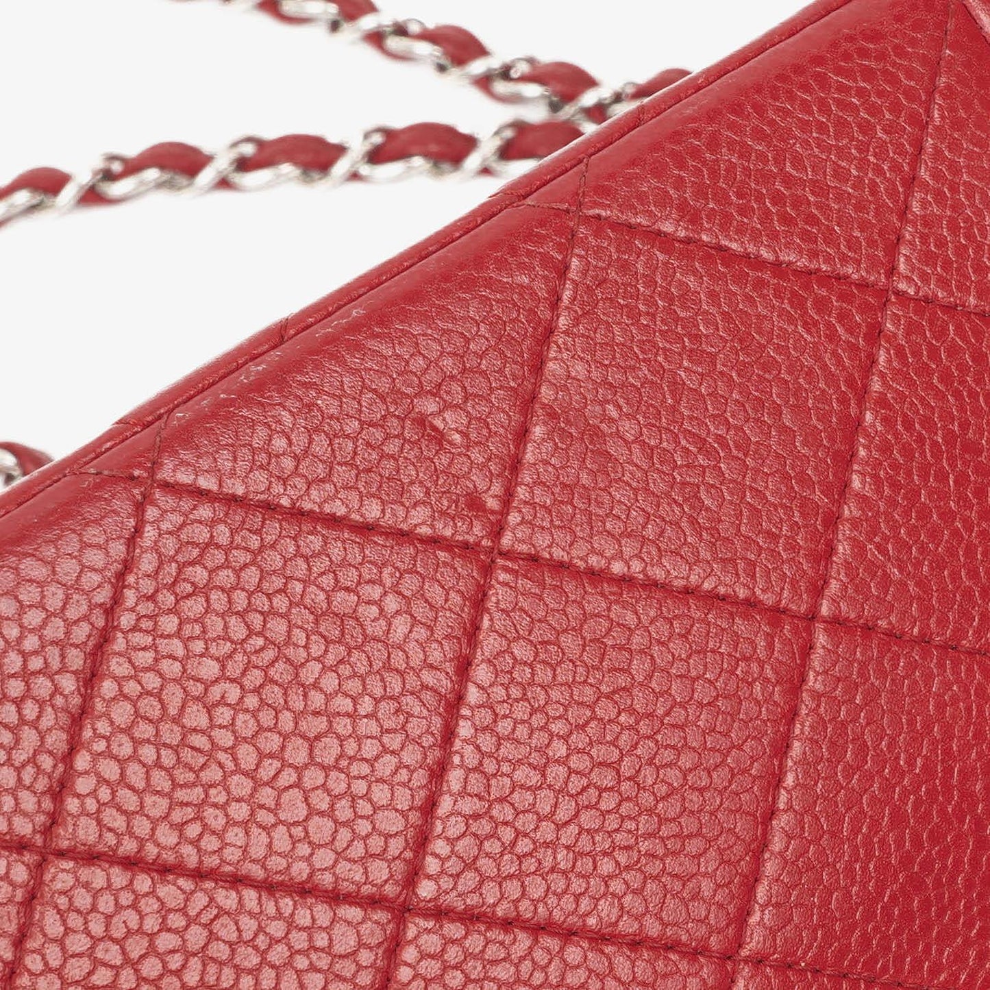 Chanel Jumbo Classic Red Caviar Quilted Leather Double Flap Bag With Silver - Tone Hardware