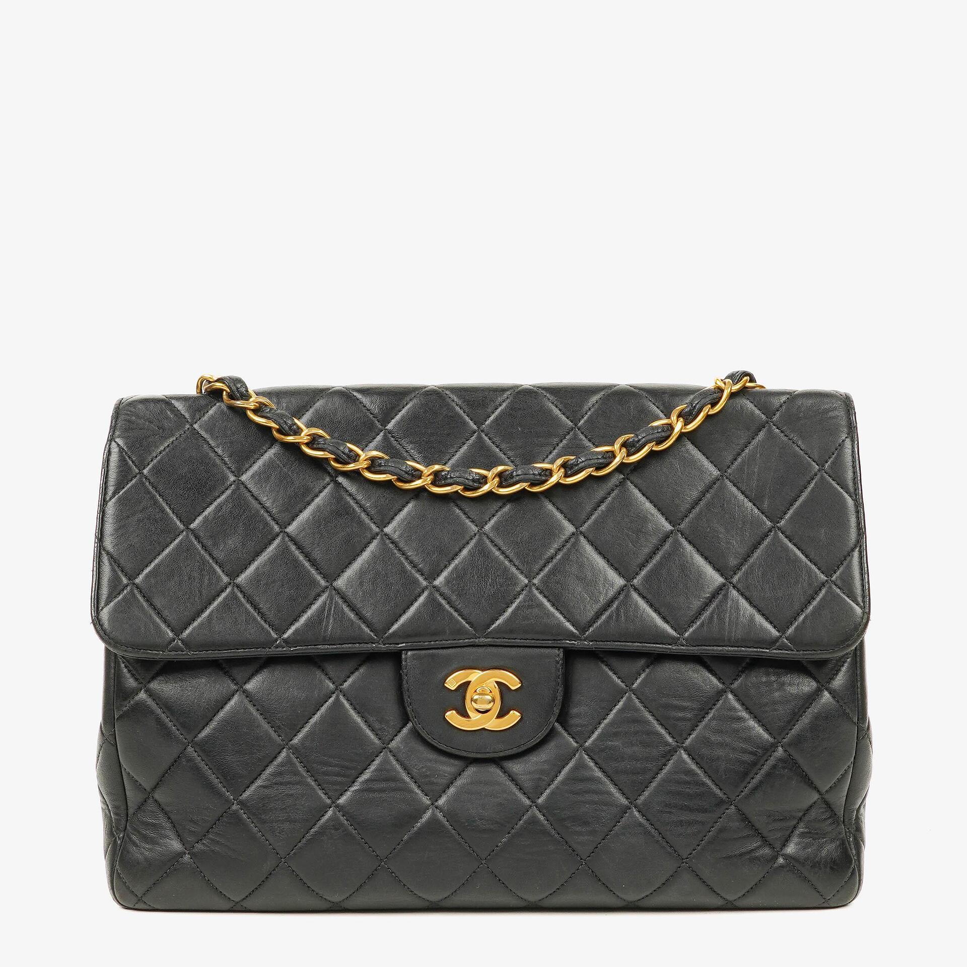 Chanel Jumbo Classic Single Flap Bag Black Quilted Lambskin 24K Gold-Plated Hardware