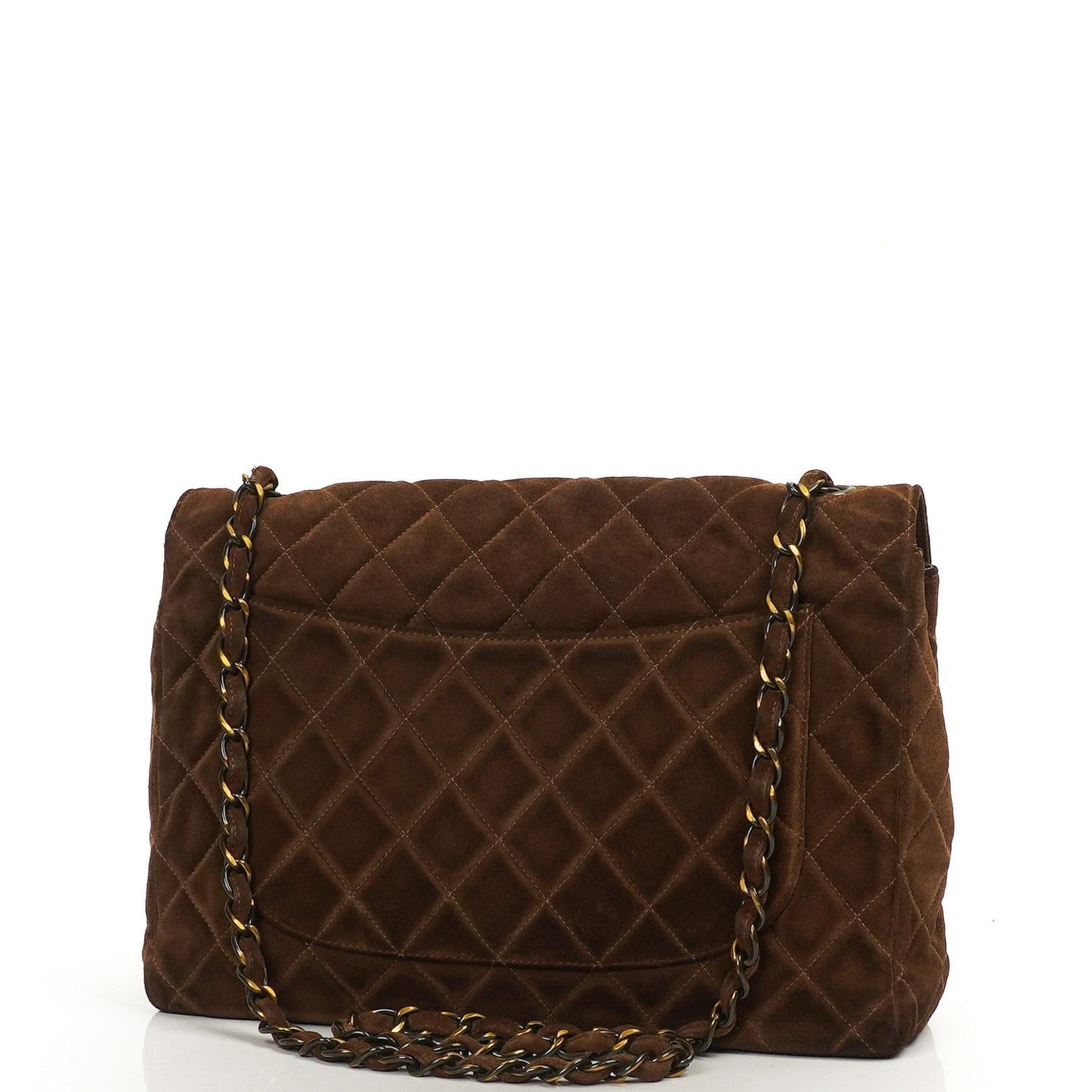 Chanel Jumbo Classic Single Flap Bag Brown Quilted Suede With Aged Gold Hardware