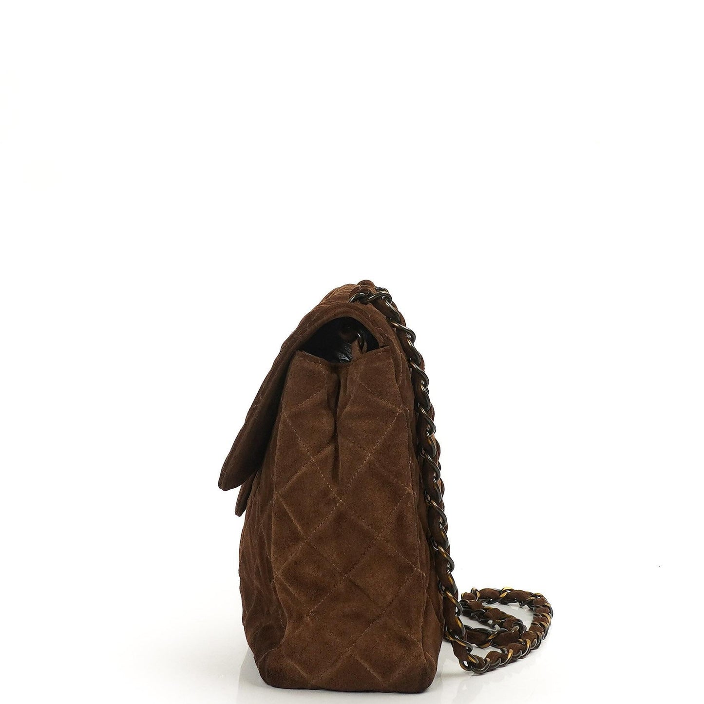Chanel Jumbo Classic Single Flap Bag Brown Quilted Suede With Aged Gold Hardware