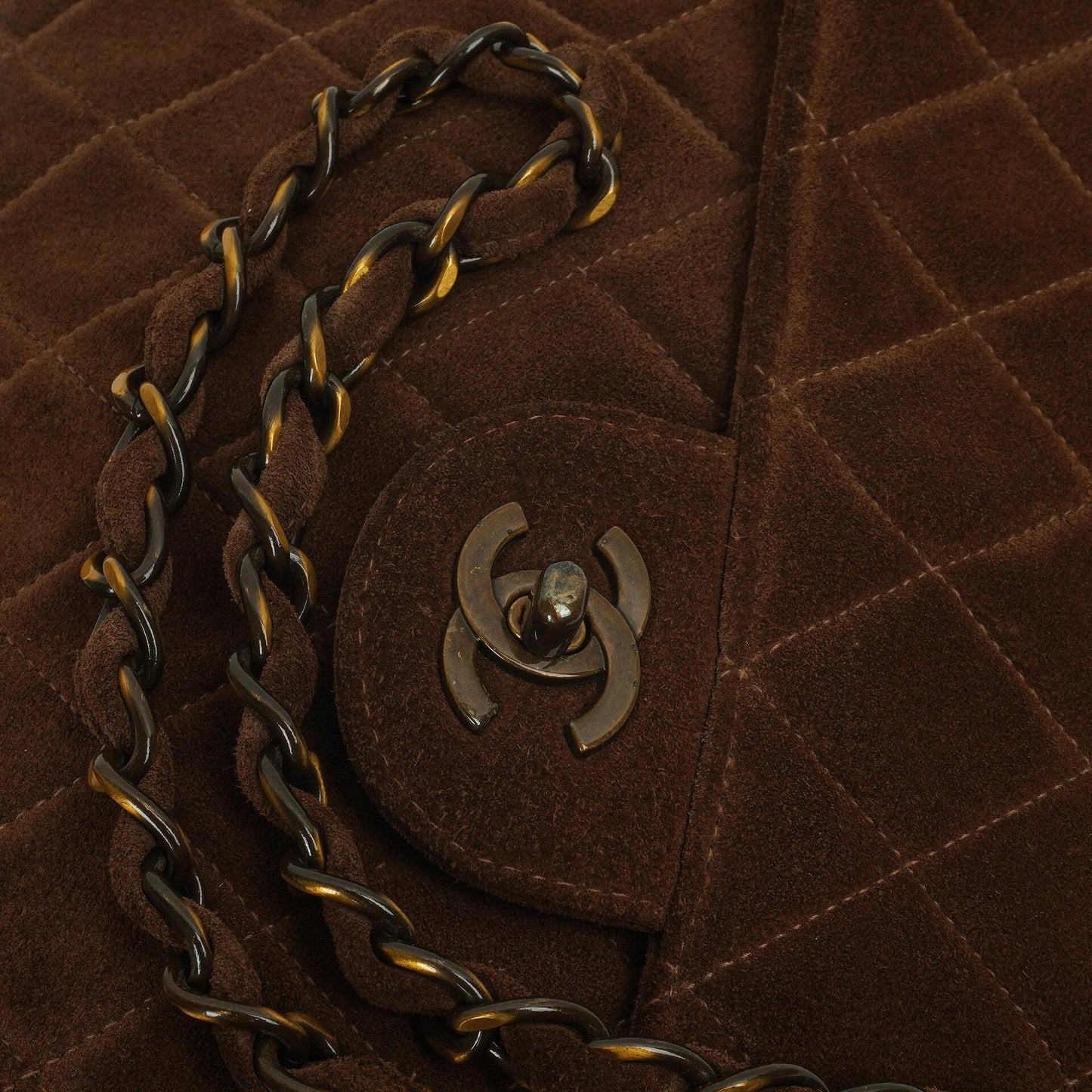 Chanel Jumbo Classic Single Flap Bag Brown Quilted Suede With Aged Gold Hardware
