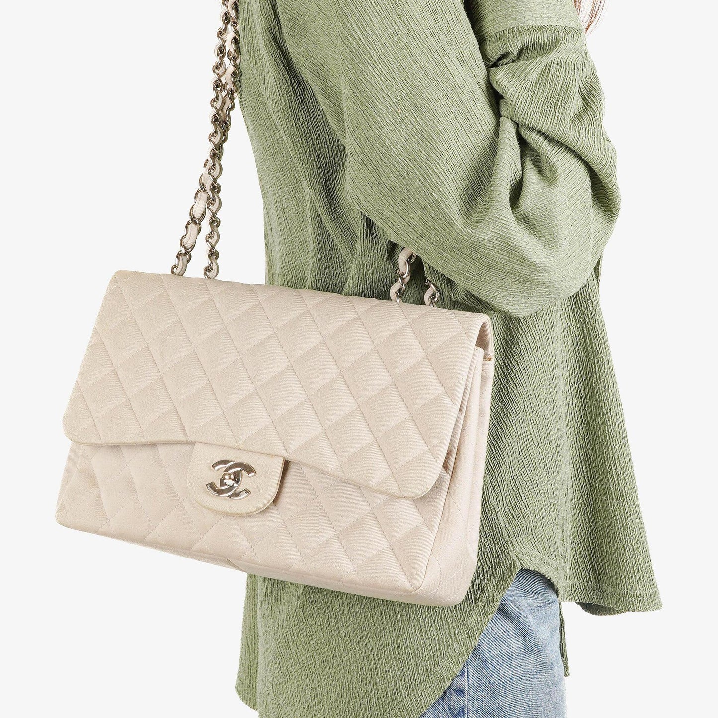 Chanel Jumbo Classic Single Flap Bag Jersey Silver-Tone Hardware