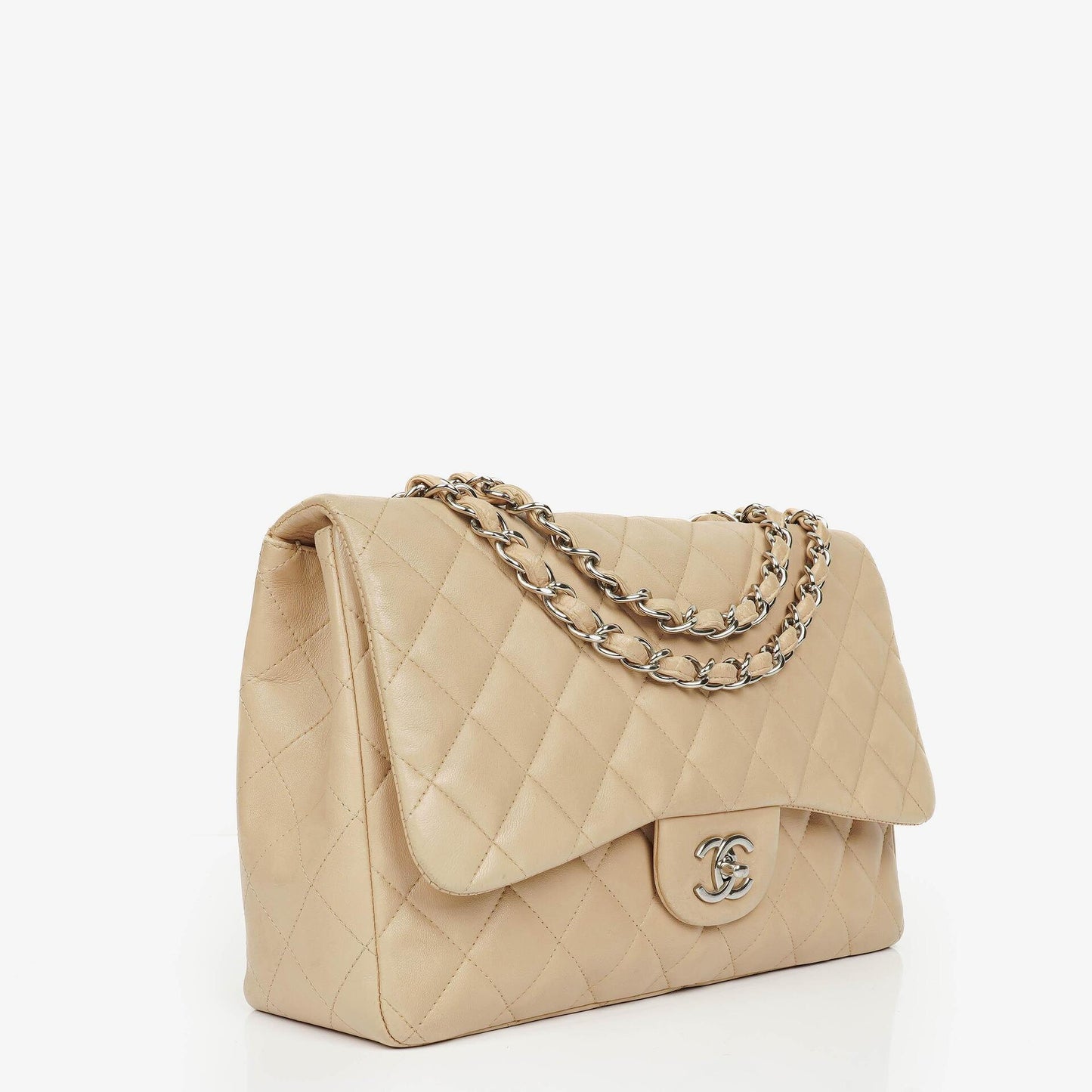 Chanel Jumbo Classic Single Flap Bag Quilted Lambskin Silver -Toned Hardware