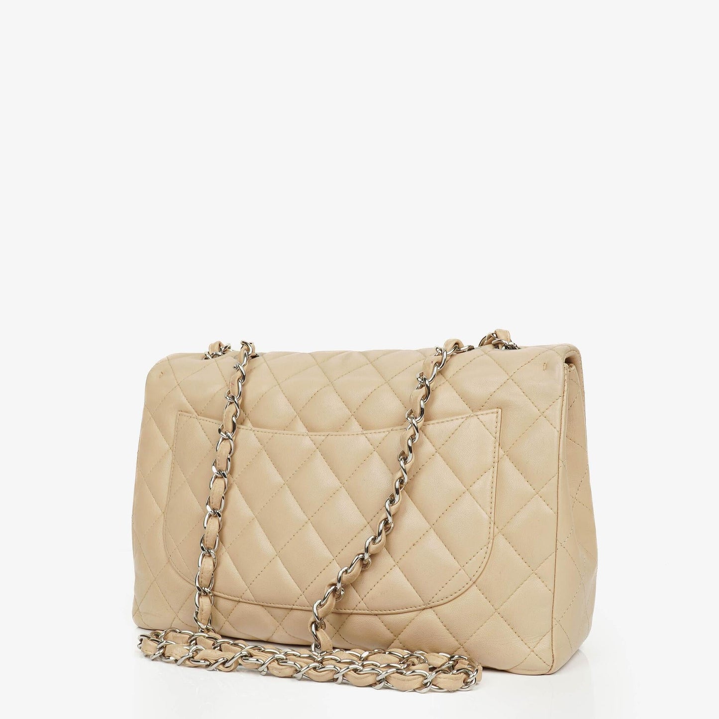 Chanel Jumbo Classic Single Flap Bag Quilted Lambskin Silver -Toned Hardware