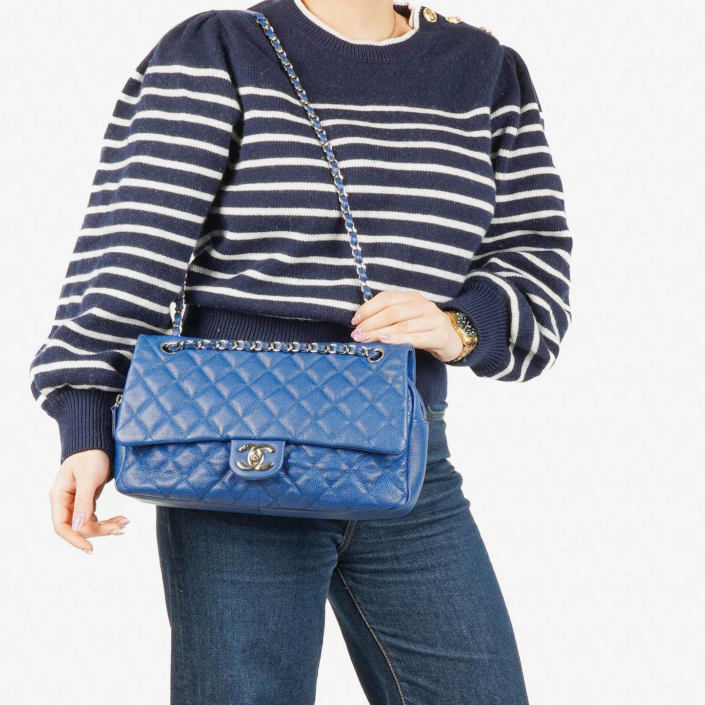 Chanel Jumbo Quilted Caviar Single Flap Bag With Silver -Toned Hardware