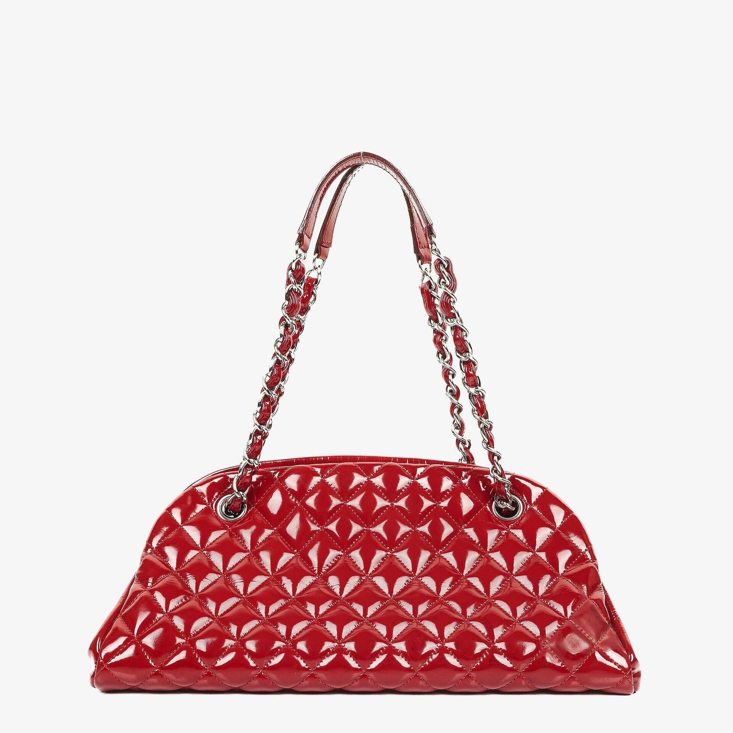 Chanel Just Mademoiselle Red Patent Quilted Bowling Bag